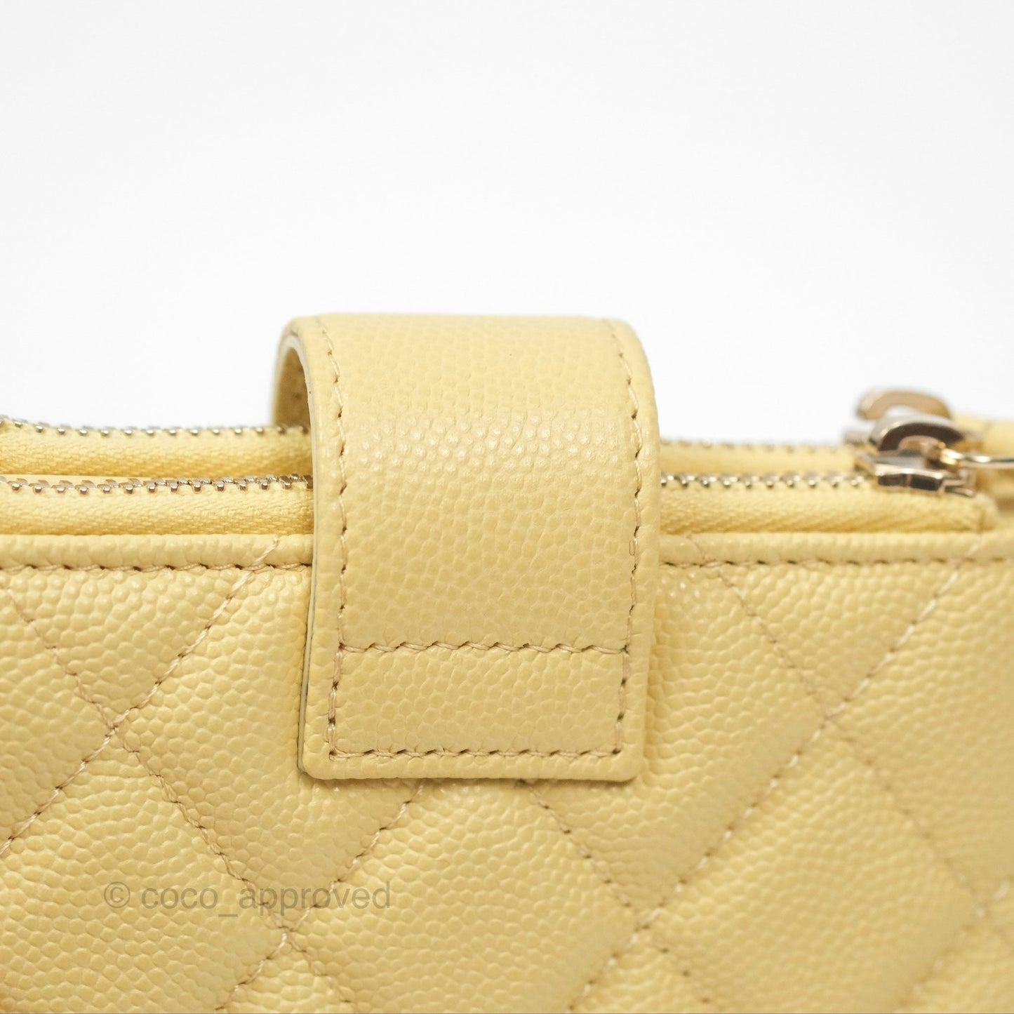Chanel Classic Double Zip Card Case Yellow Caviar Gold Hardware