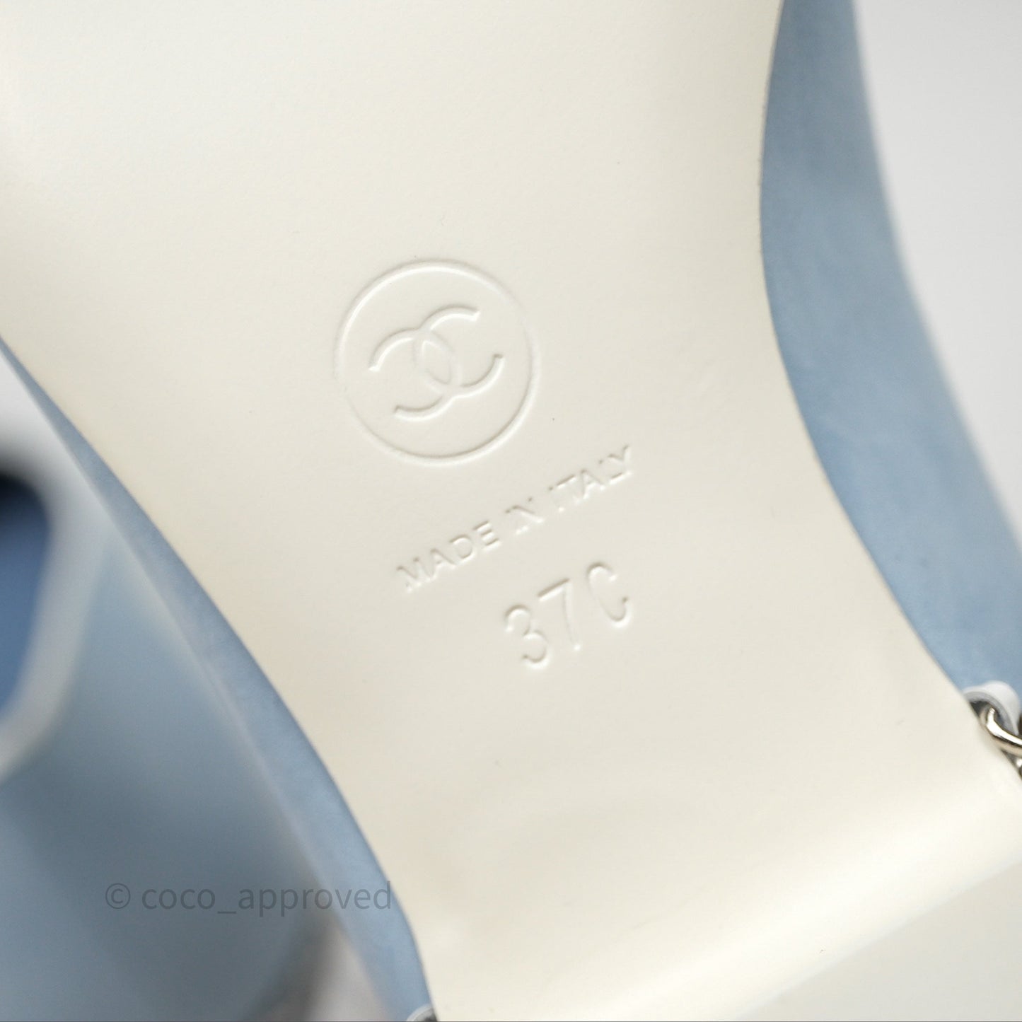 Chanel White Toe Pointed Light Blue Ballerinas With Chain Size 37