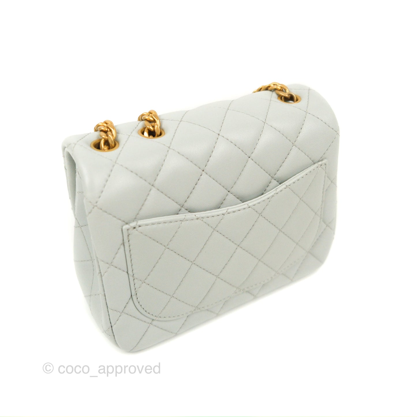 Chanel Quilted Mini Square Flap with Camellia Adjustable Chain Blue Clair Lambskin 23S