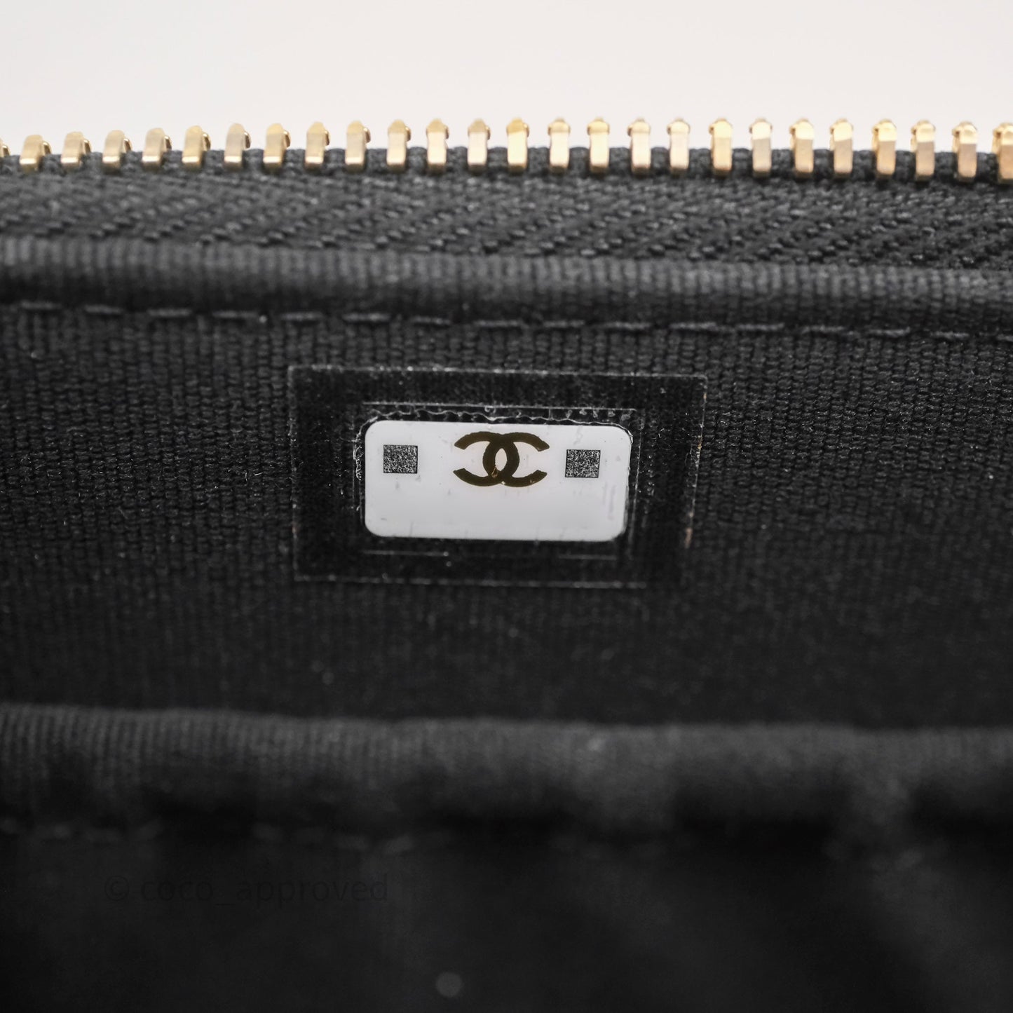 Chanel Quilted Top Handle Pocket Vanity Case Black Shiny Lambskin Bag Gold Hardware