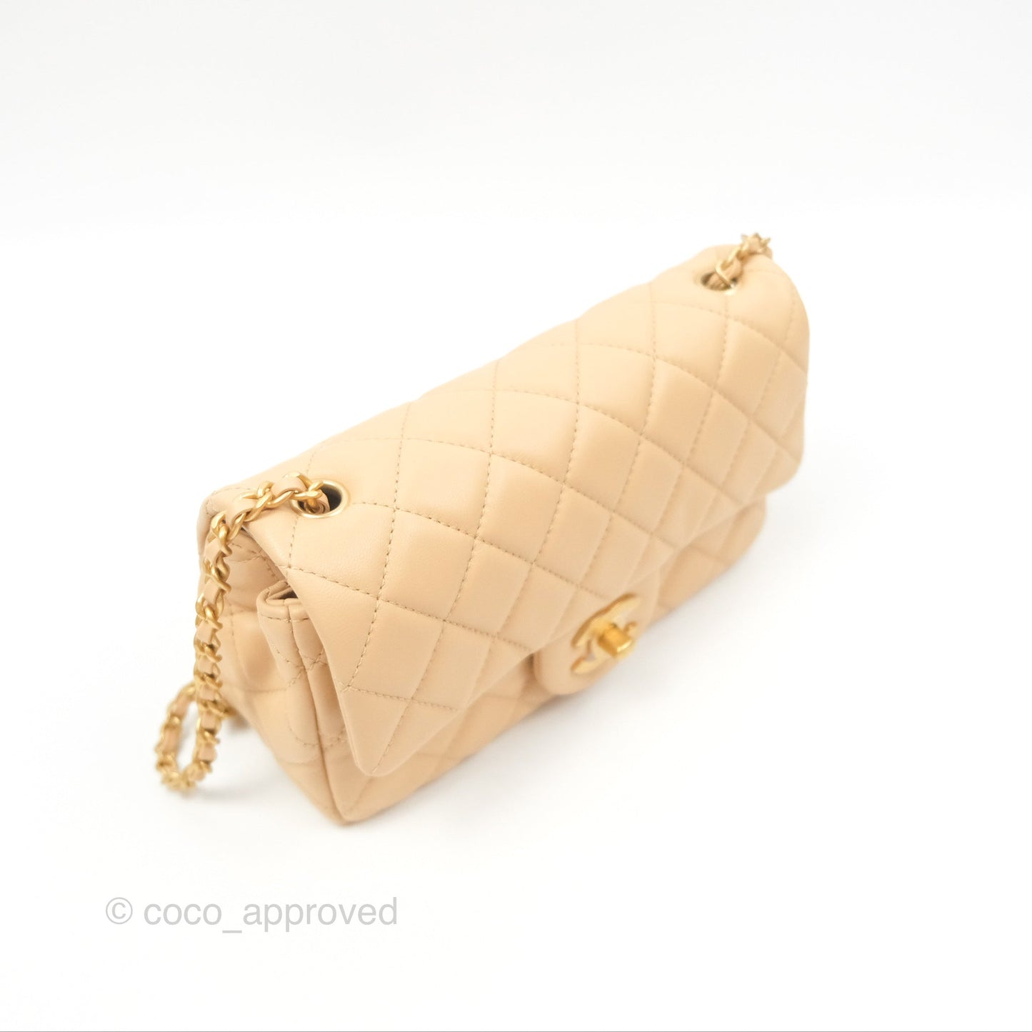 Chanel Pearl Crush Mini Rectangular Beige Lambskin Aged Gold Hardware