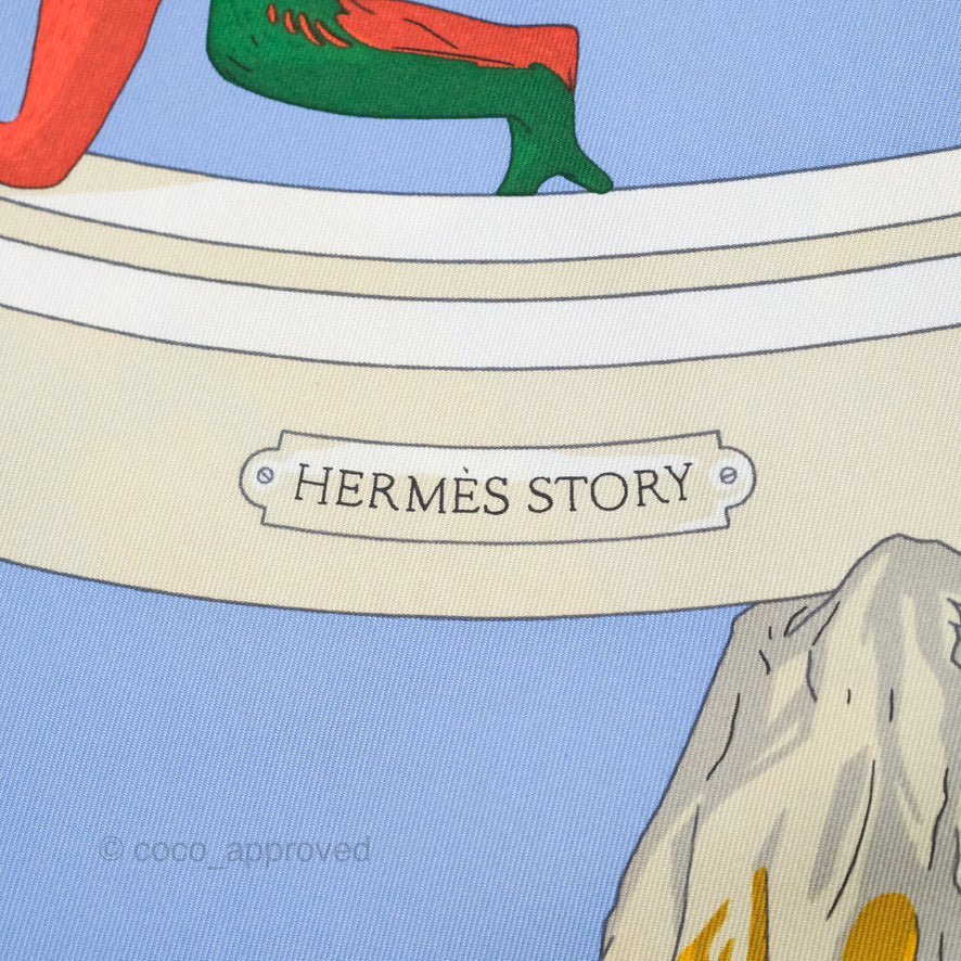Hermes Story Scarf 90 Bleu Lavande/Vert/Rose