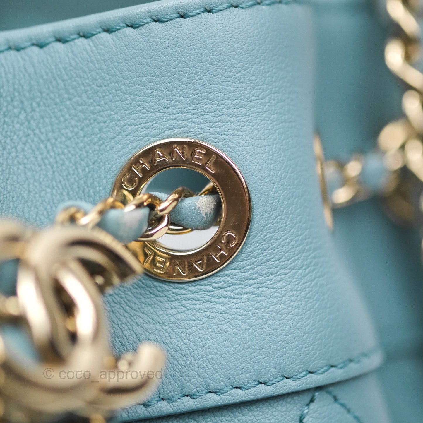 Chanel Small Drawstring Bucket Bag Blue Calfskin Gold Hardware