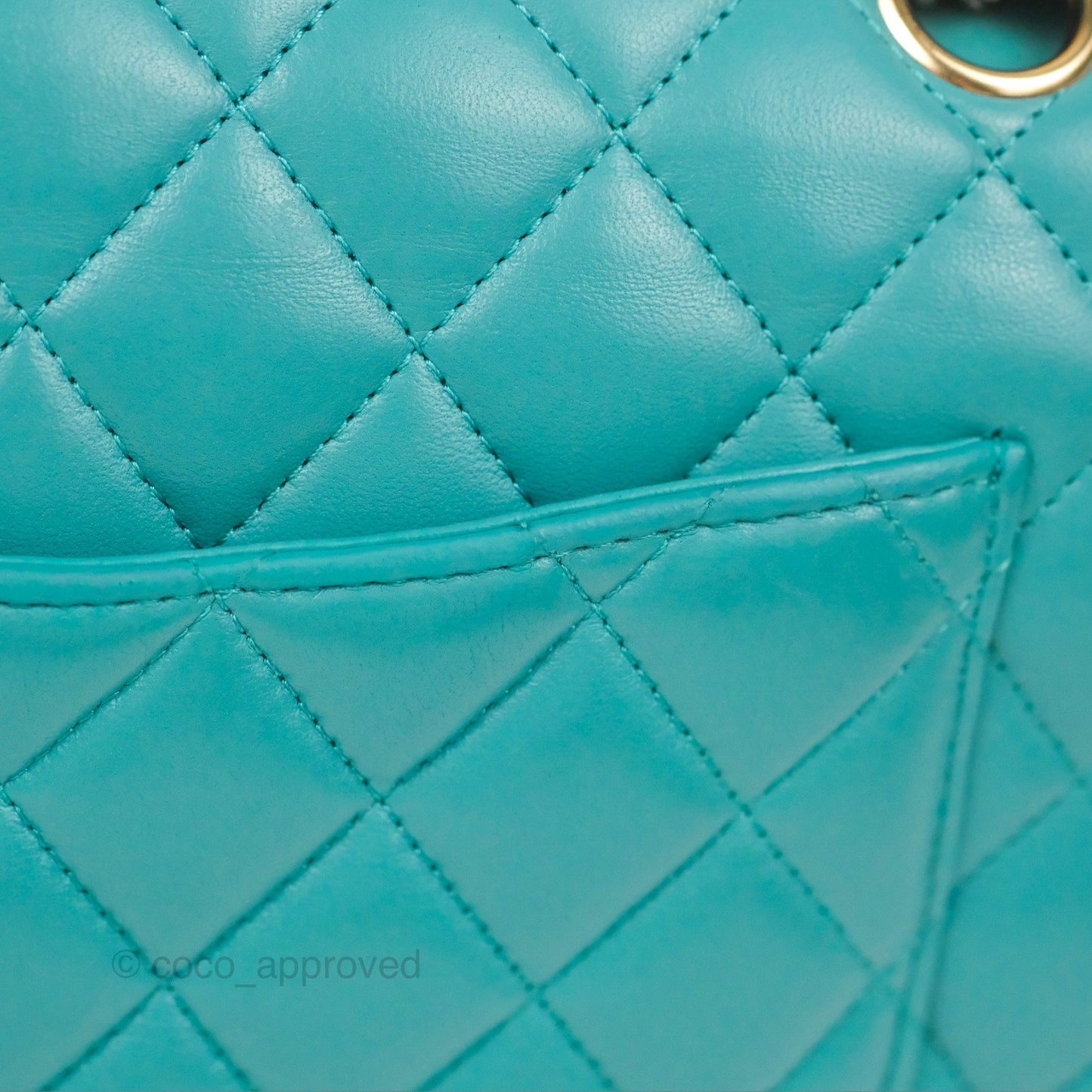 Chanel Small Classic Quilted Flap Turquoise Lambskin Gold Hardware