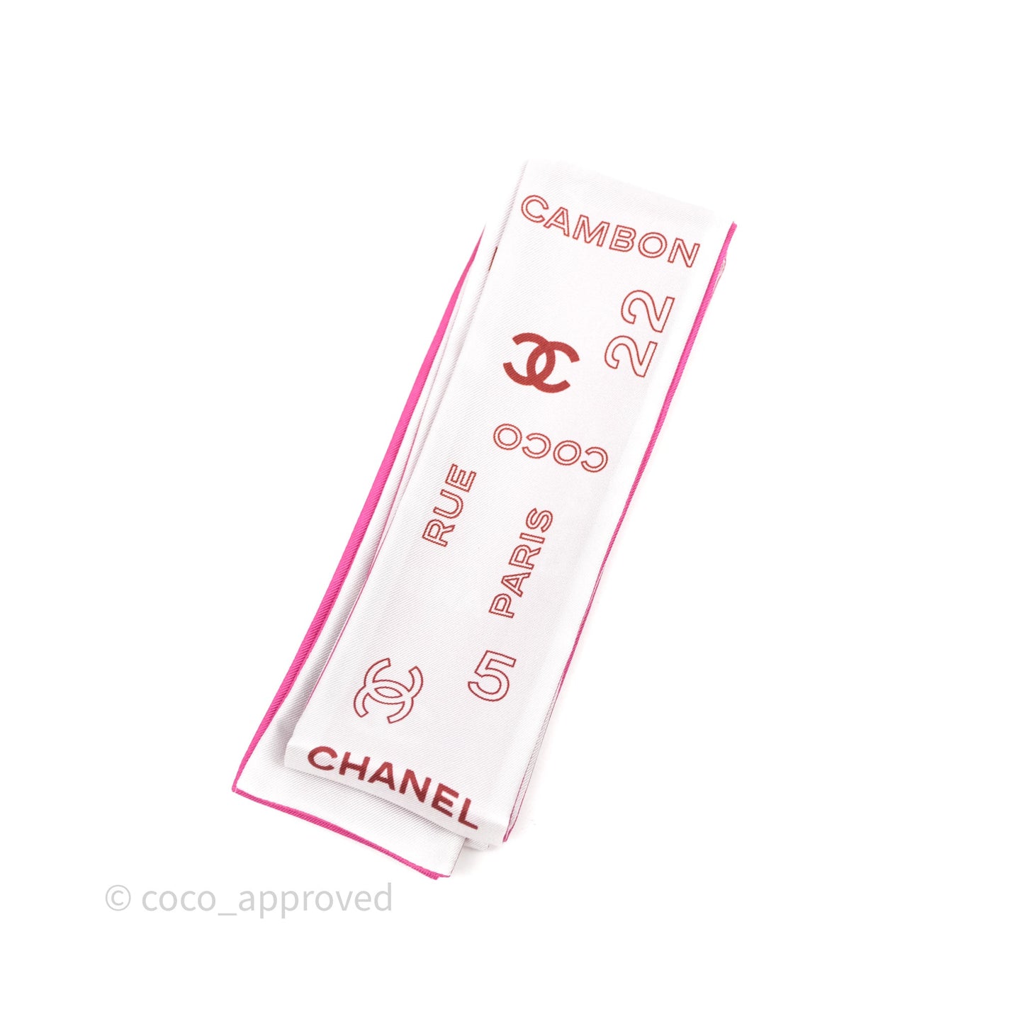 Chanel CC Silk Twilly in Pink & White