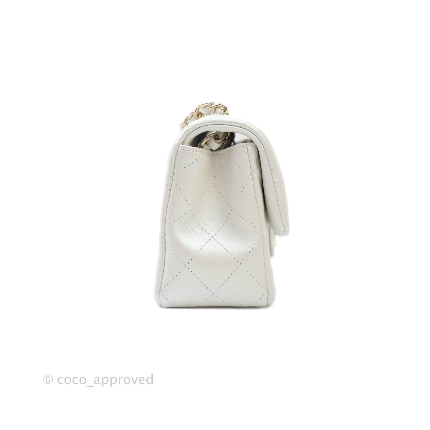 Chanel Quilted Mini Rectangular Iridescent White Lambskin Gold Hardware