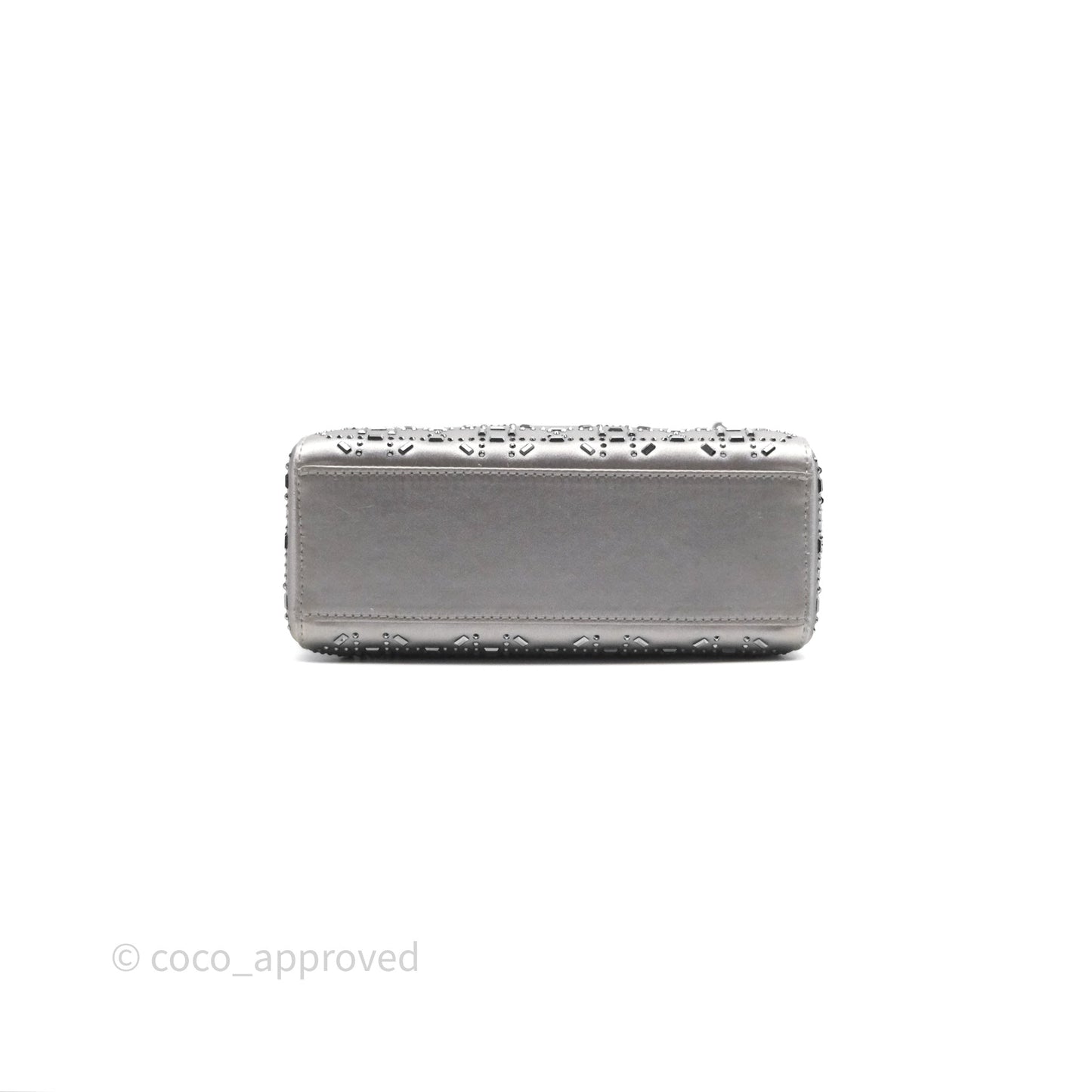 Christian Dior Mini Lady Dior Bag Grey Strass Cannage Satin Silver Hardware