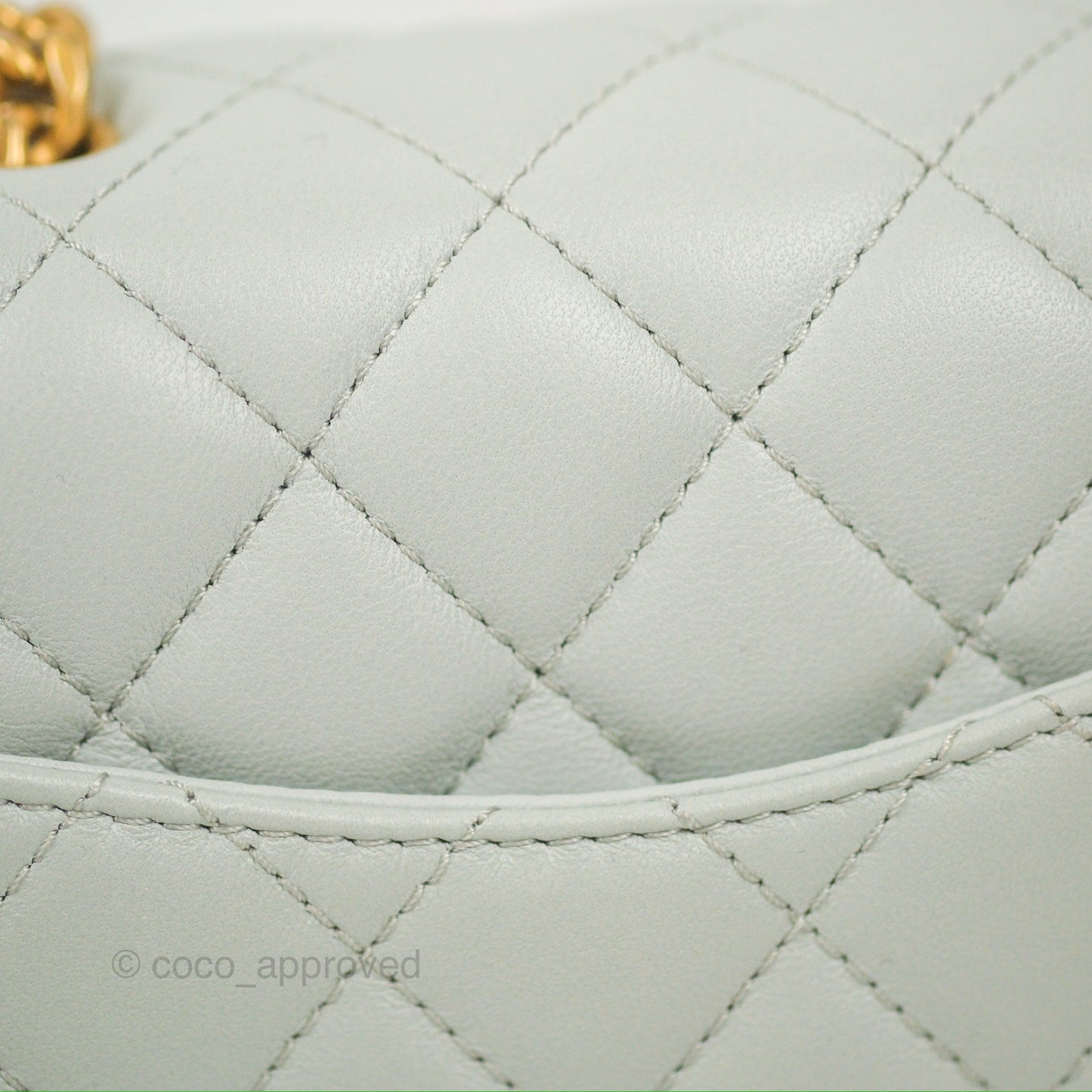 Chanel Quilted Mini Square Flap with Camellia Adjustable Chain Blue Clair Lambskin 23S