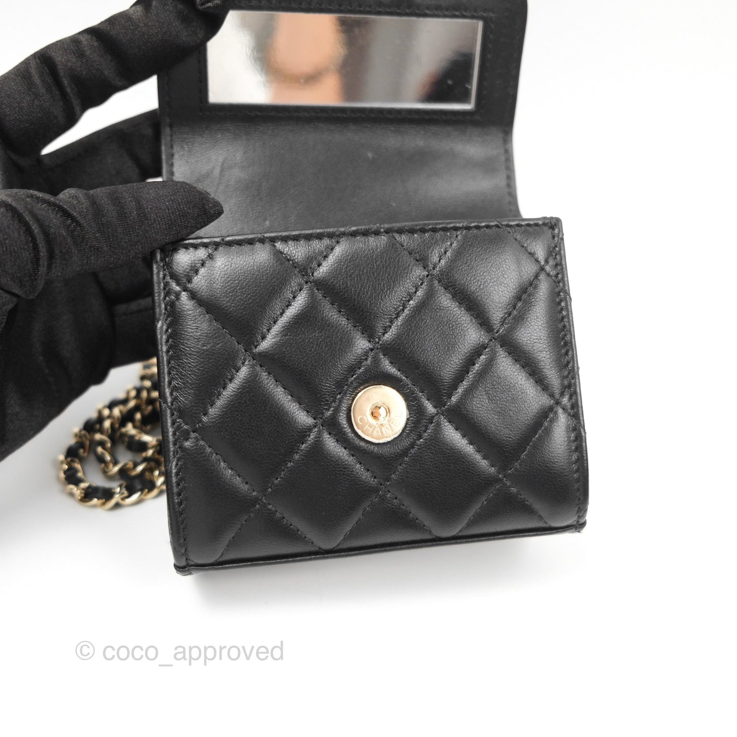 Chanel Mini Handle Clutch With Chain Black Lambskin Gold Hardware
