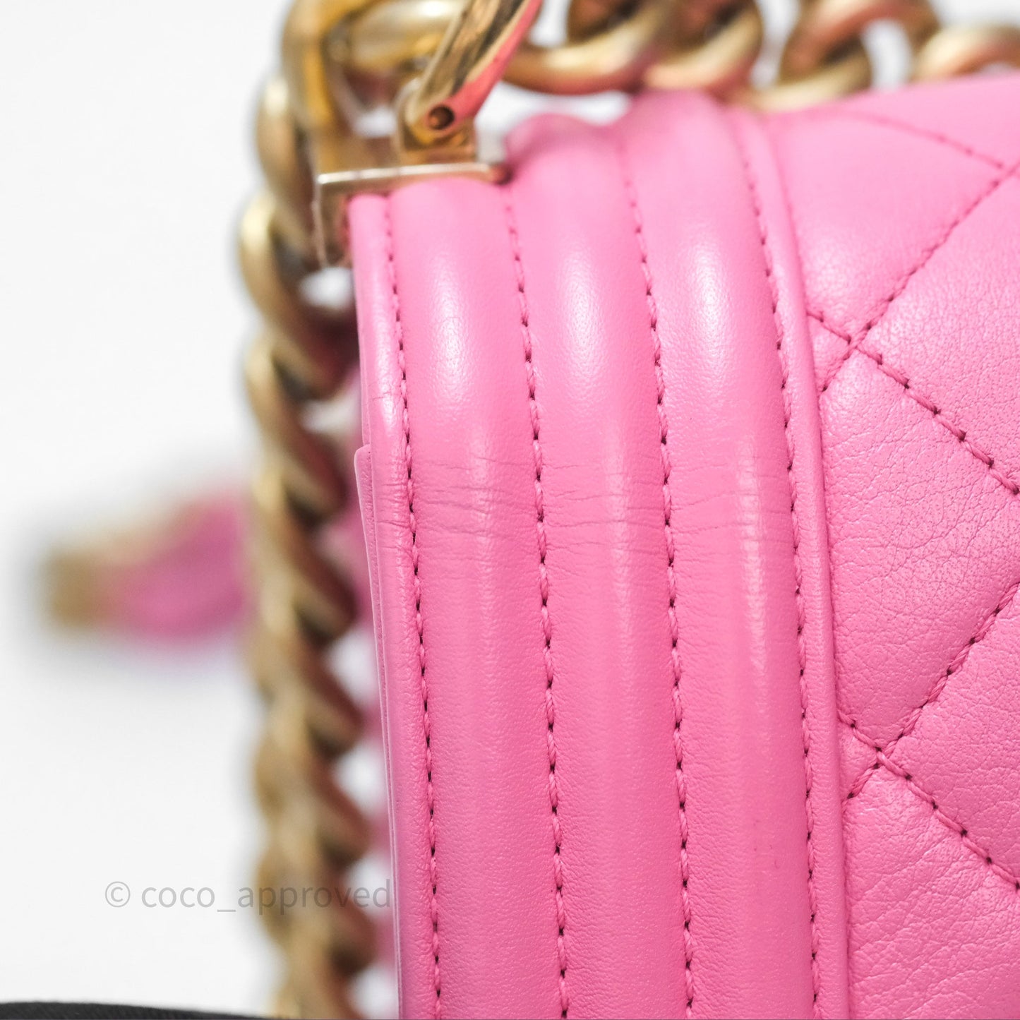 Chanel Small Boy Pink Calfskin Aged Gold Hardware