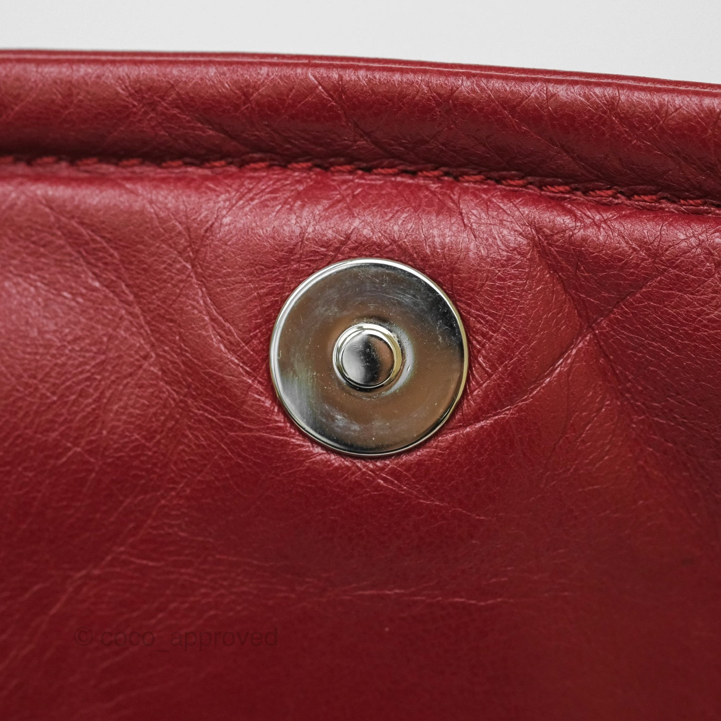 Chanel CC Flap Shoulder Bag Dark Red Crumpled Leather Silver Hardware