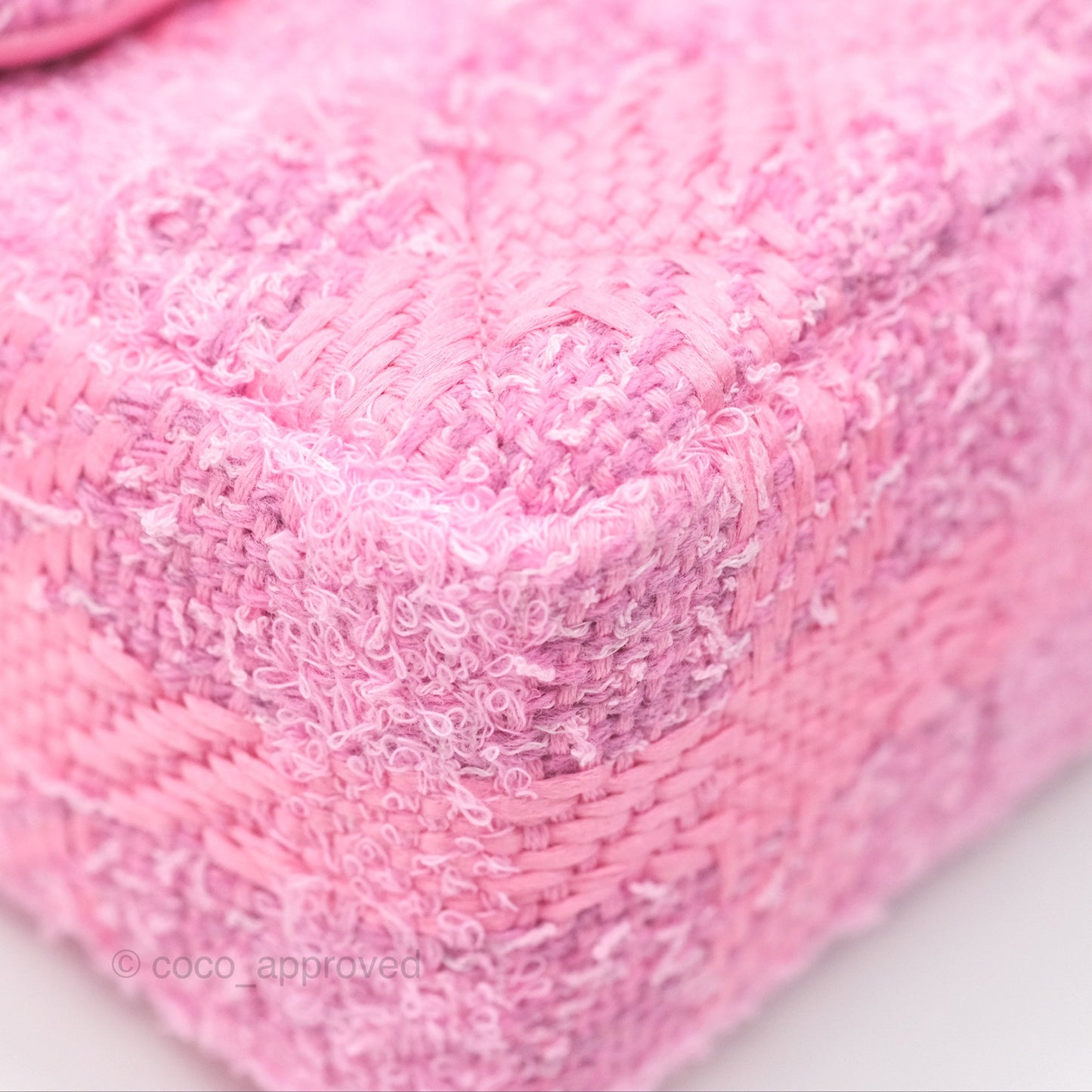 Chanel Mini Flap Bag with Pearl Chain Pink Tweed Aged Gold Hardware