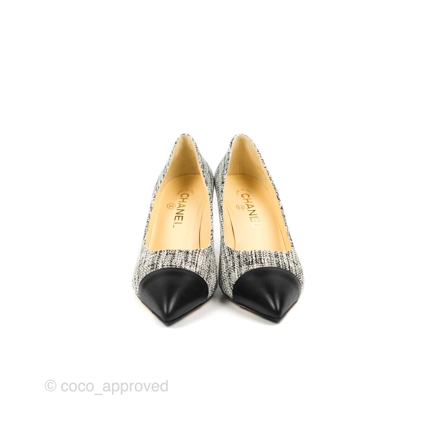Chanel Classic Tweed And Black Calfskin Heels Size 38.5
