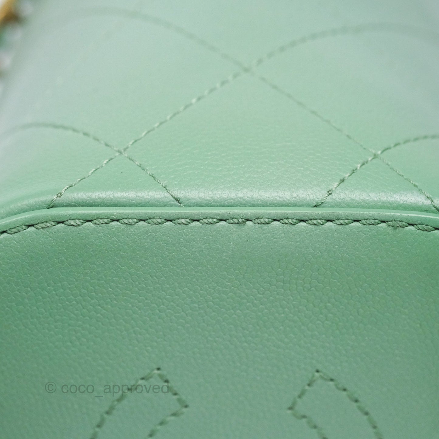 Chanel Drawstring Bucket Bag Quilted Green Caviar Aged Gold Hardware