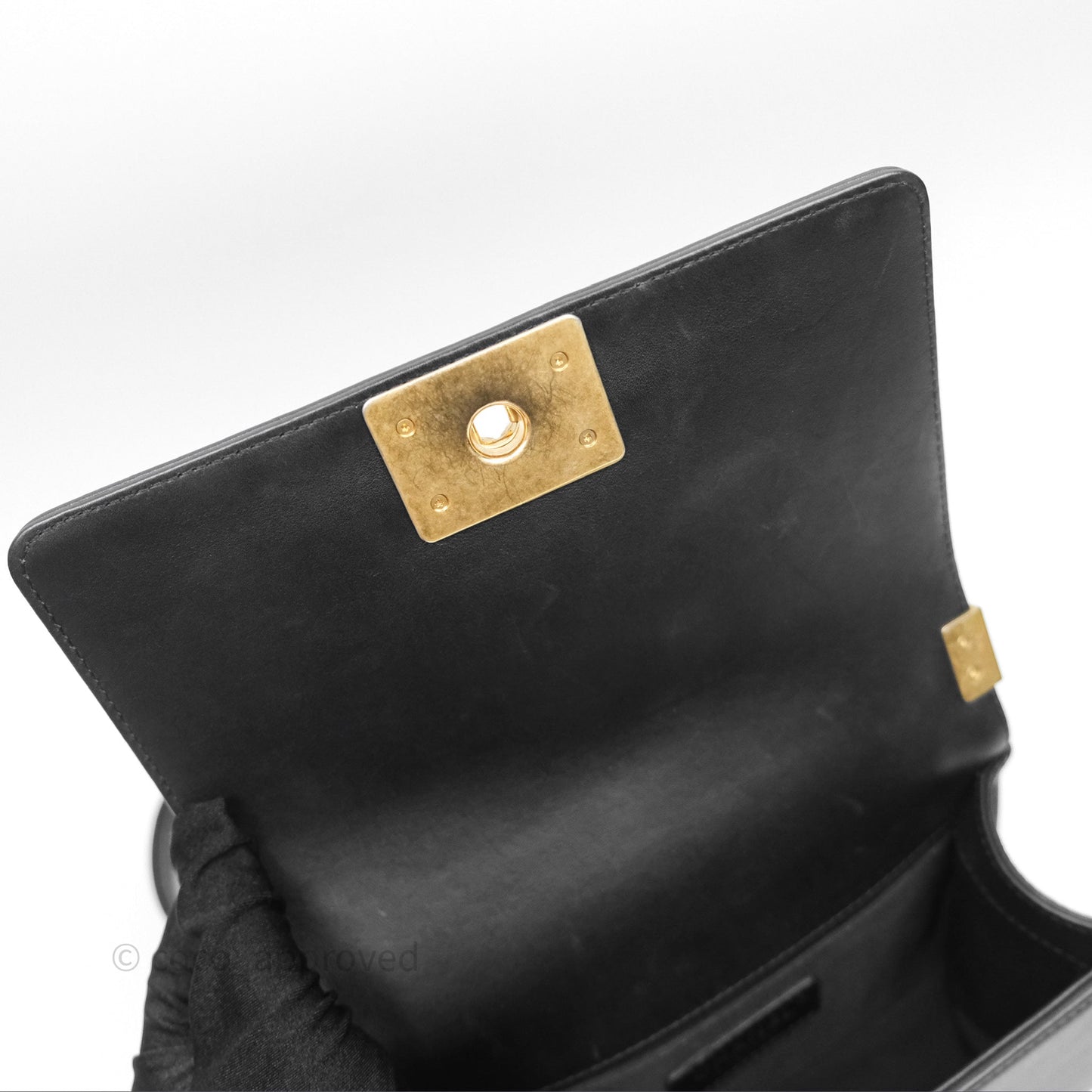 Chanel Small Boy Black Calfskin Aged Gold Hardware
