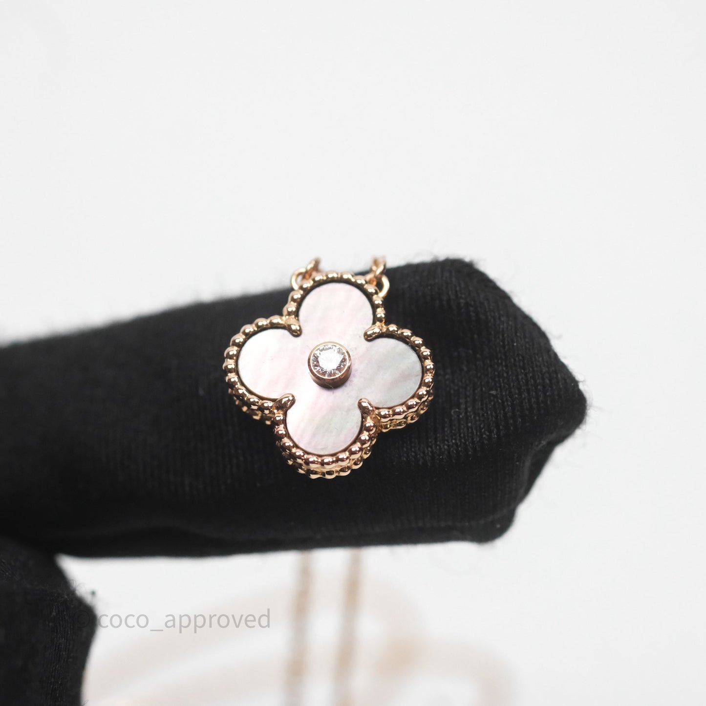 Van Cleef & Arpels Vintage Alhambra Pendant  Grey Mother-of-pearl Diamond Rose Gold