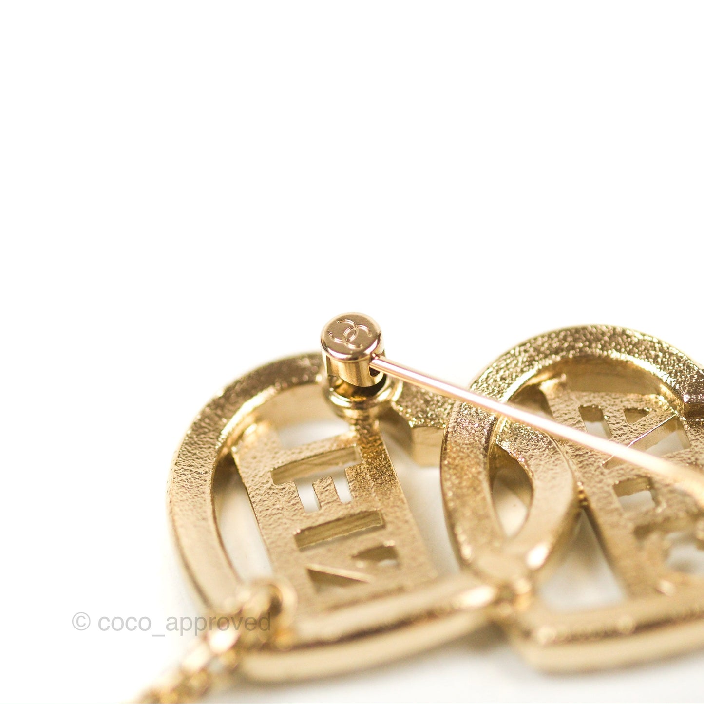 Chanel Crystal Heart Logo CC Brooch Gold Tone 23B