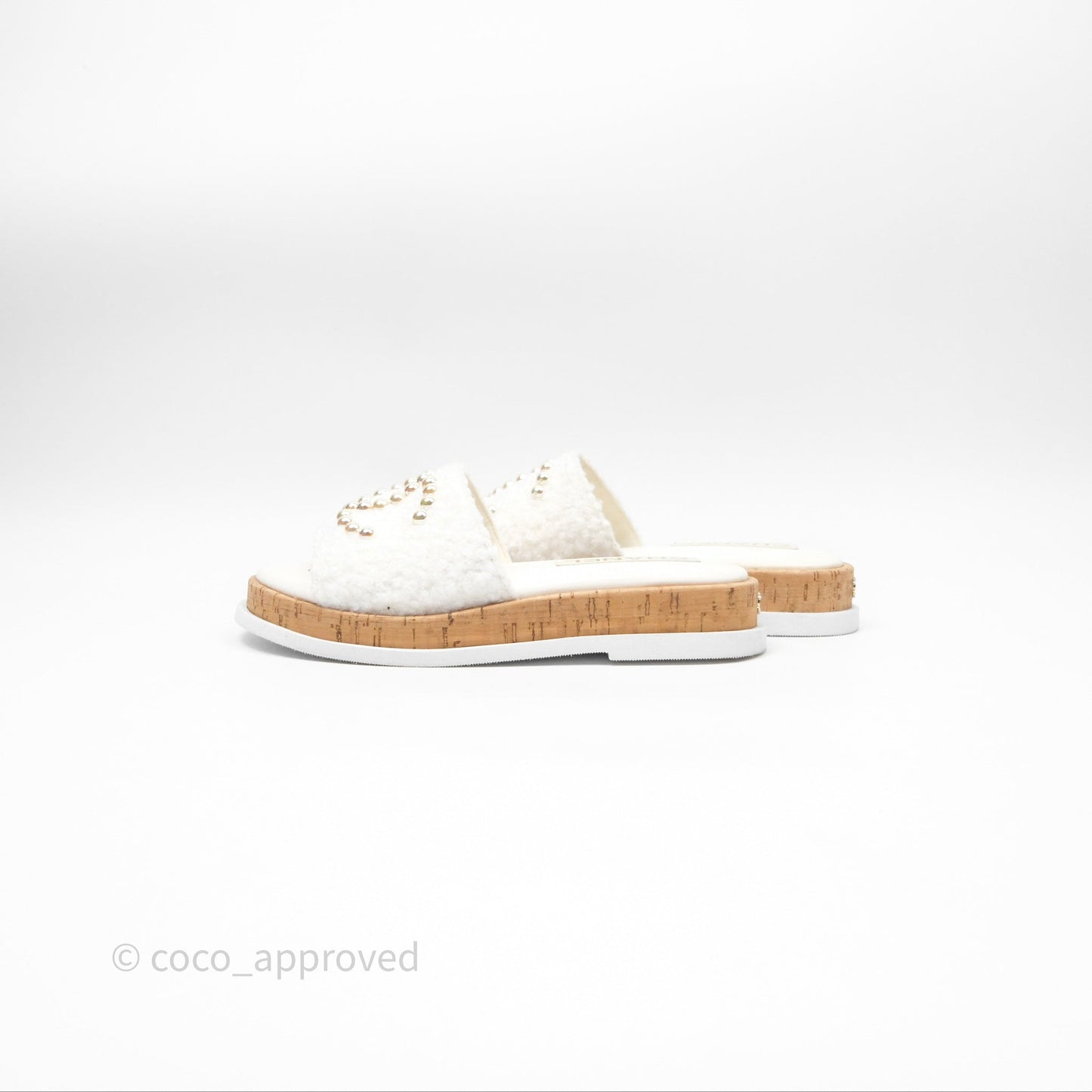 Chanel Pearl Cork CC Slip On Sandals 24A Size 35