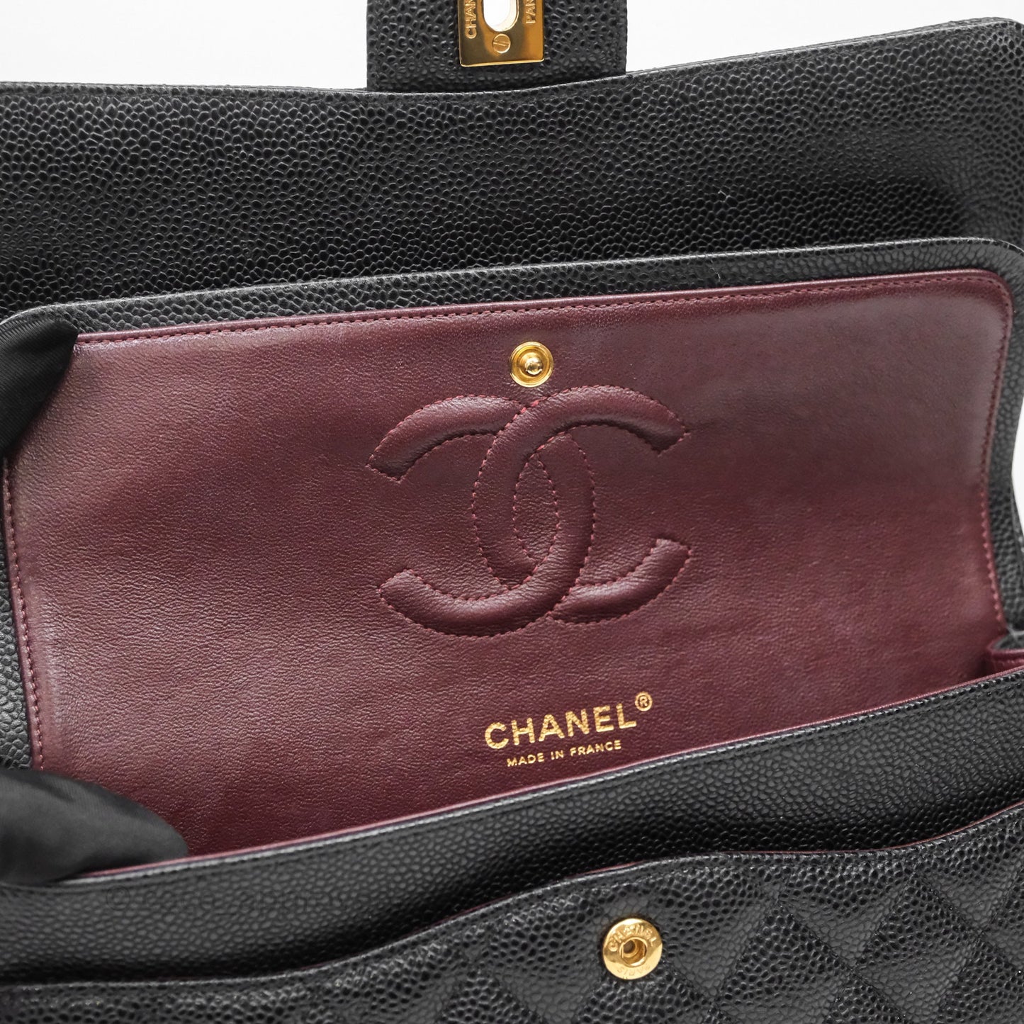 Chanel Classic M/L Medium Flap Quilted Black Caviar Gold Hardware