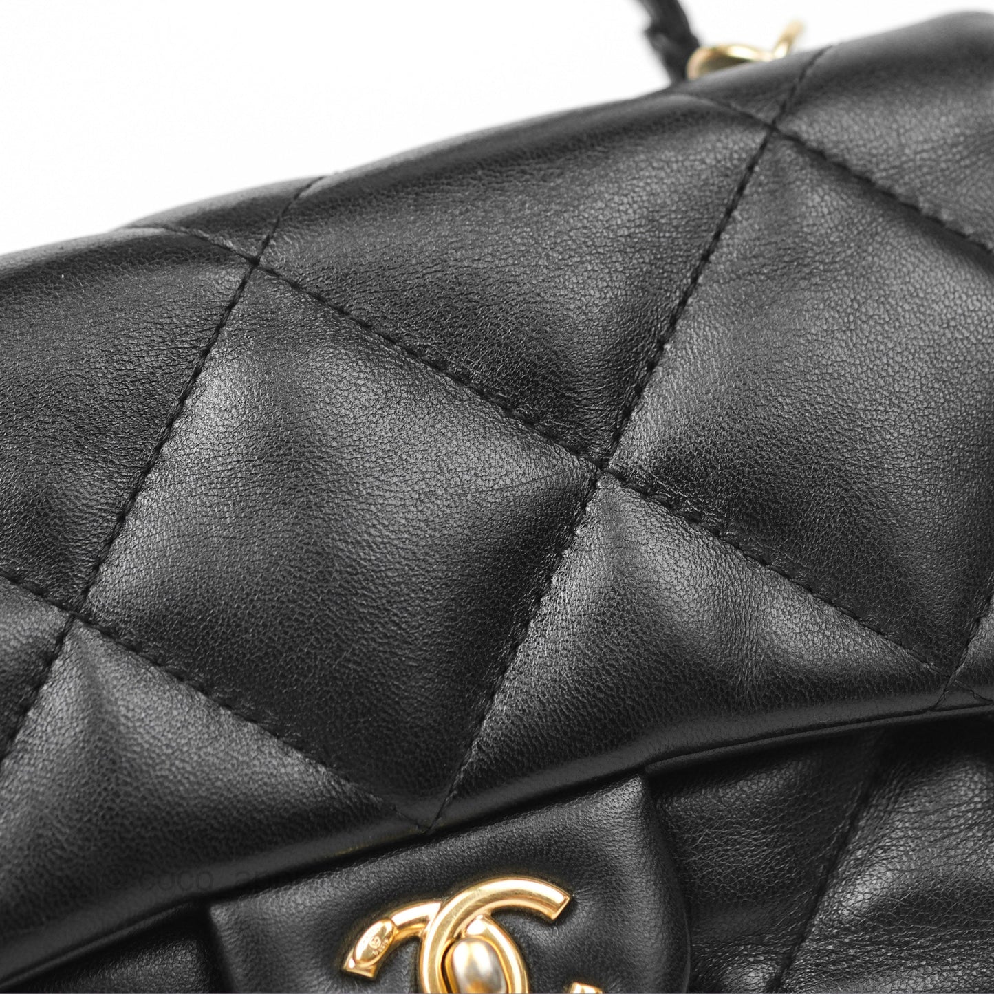 Chanel Small Coco Lady Quilted Flap Bag With Top Handle Black Calfskin Gold Hardware
