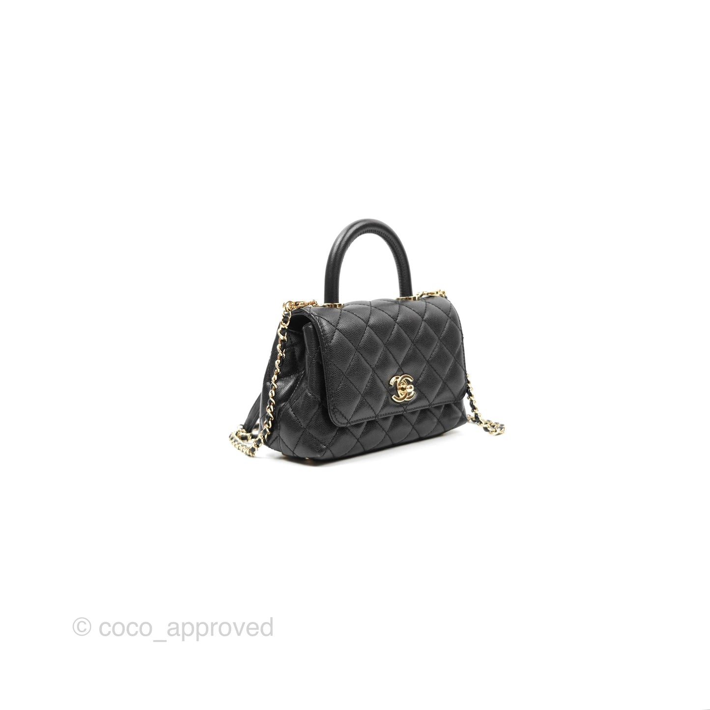 Chanel Mini Coco Handle Quilted Black Caviar Gold Hardware