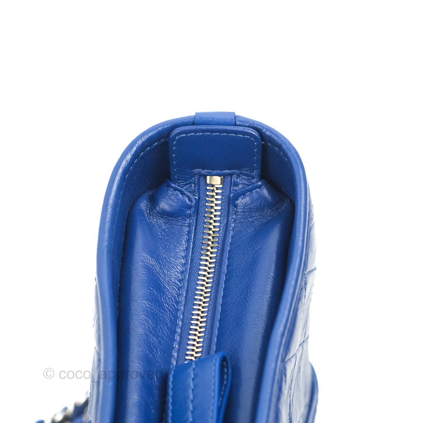 Chanel New Medium Gabrielle Blue Logo Handle Aged Calfskin Mixed Hardware