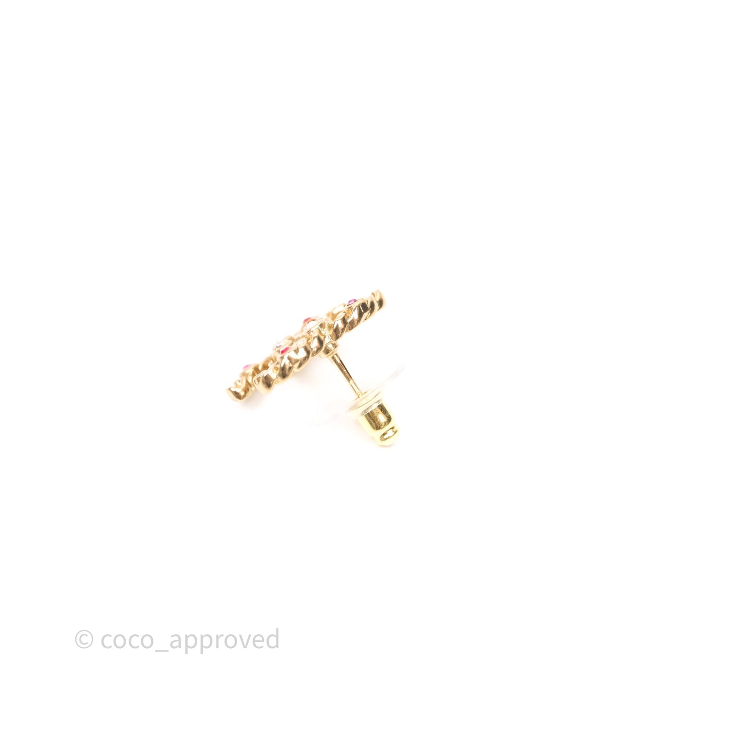Chanel CC Crystal Pearl Earrings Gold Tone 21P