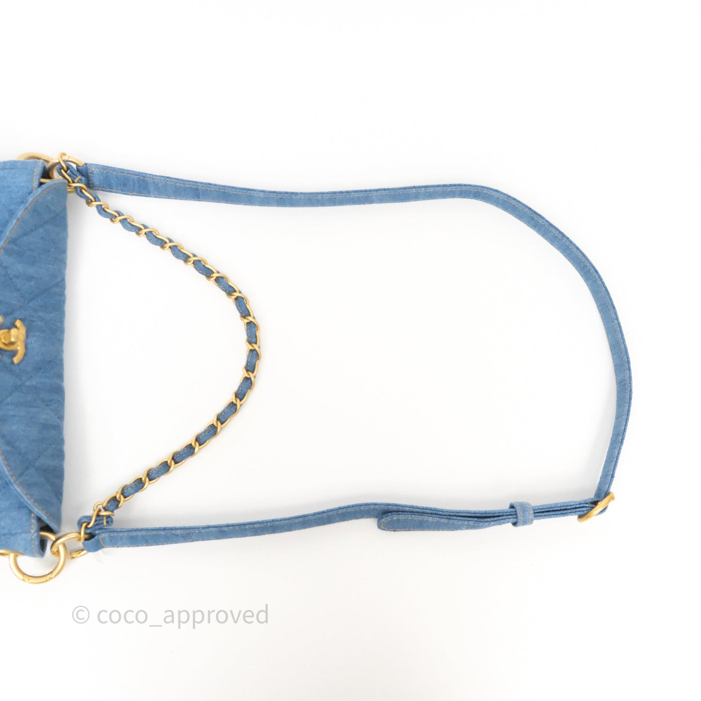 Chanel Double Pocket Hobo Bag Blue Denim Aged Gold Hardware