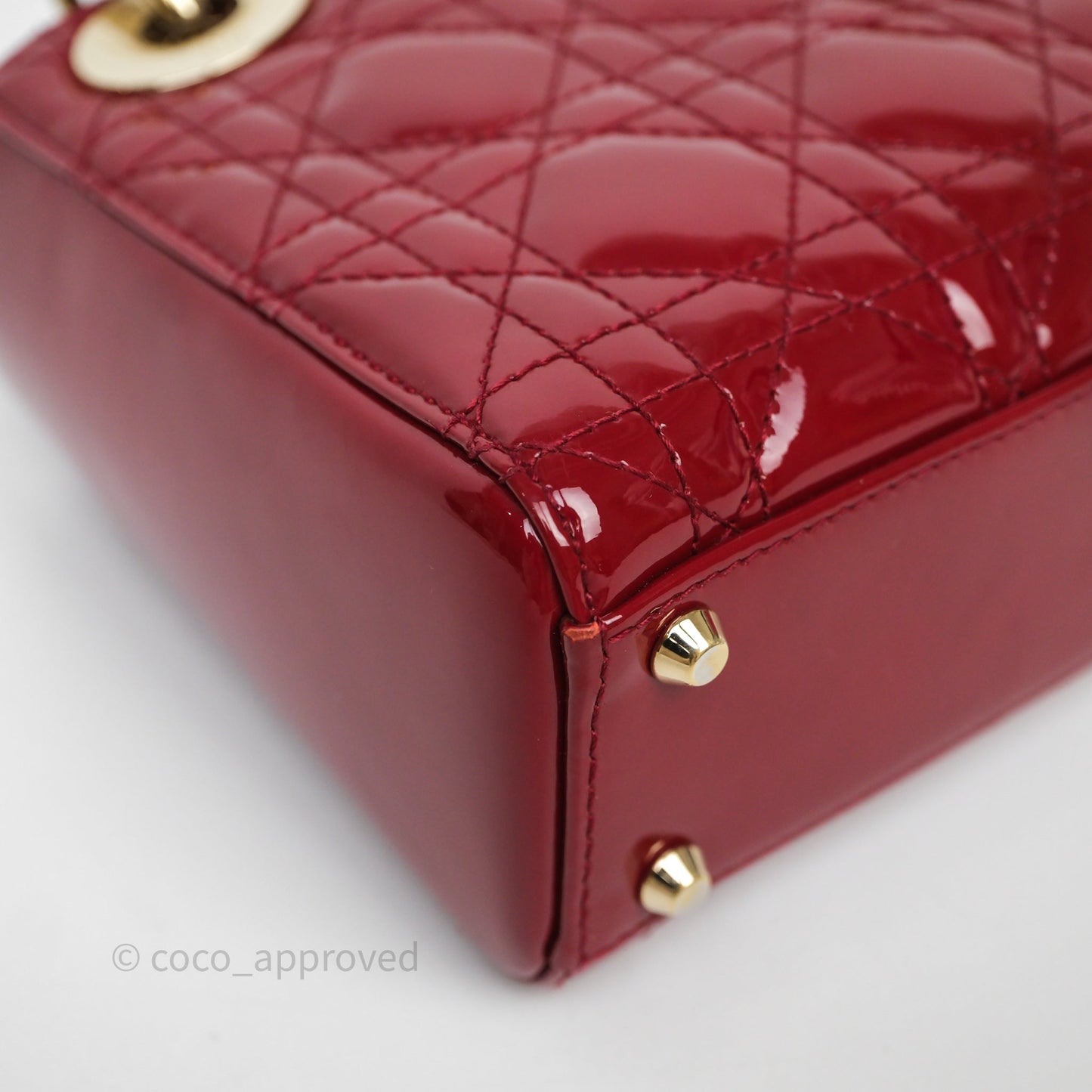 Christian Dior Mini Lady Dior Red Patent Cannage Gold Hardware