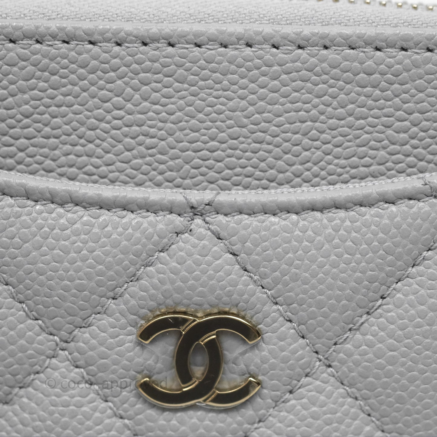 Chanel Quilted Classic Zip Card Holder Wallet Grey Caviar Gold Hardware