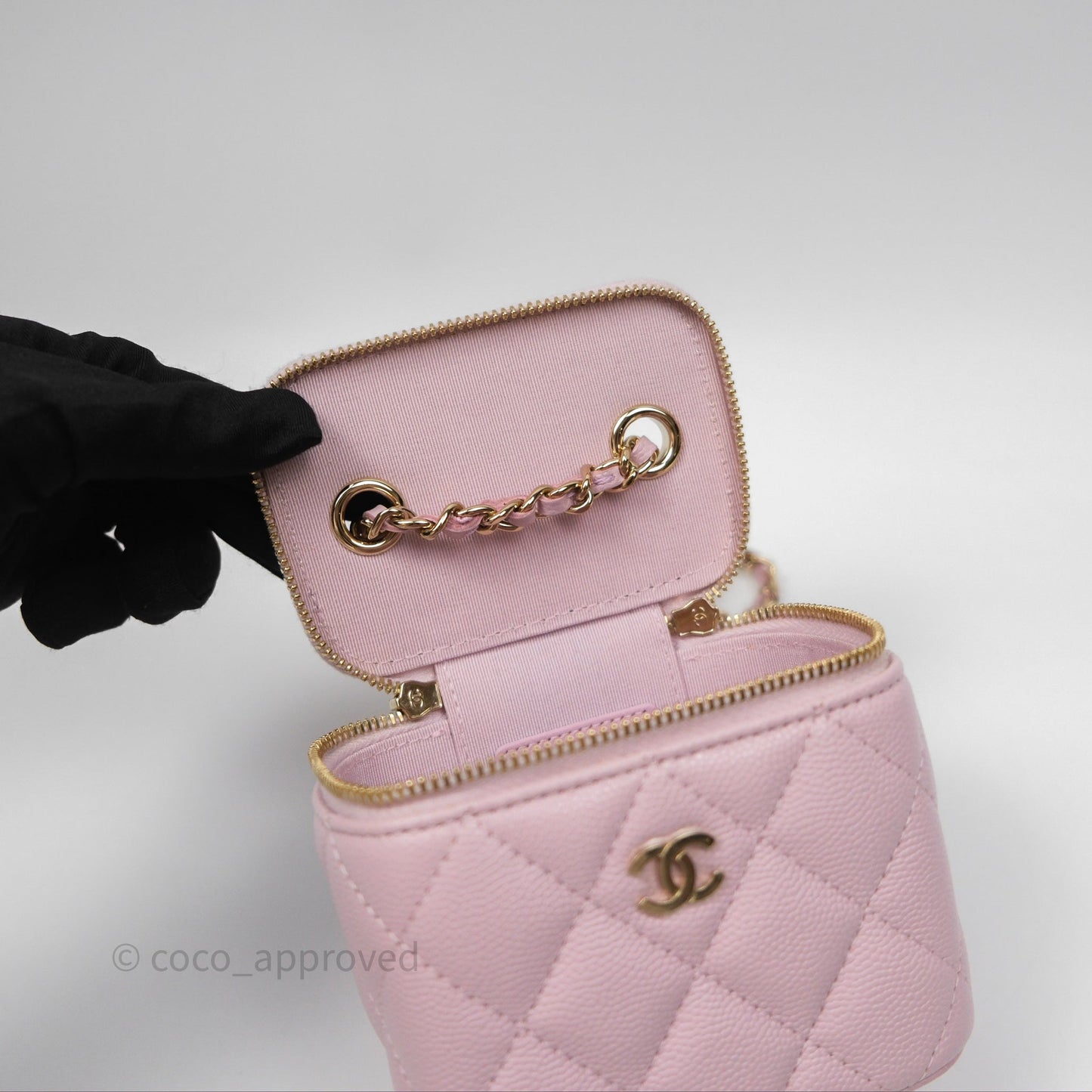 Chanel Mini Vanity With Chain Lilac Caviar Gold Hardware