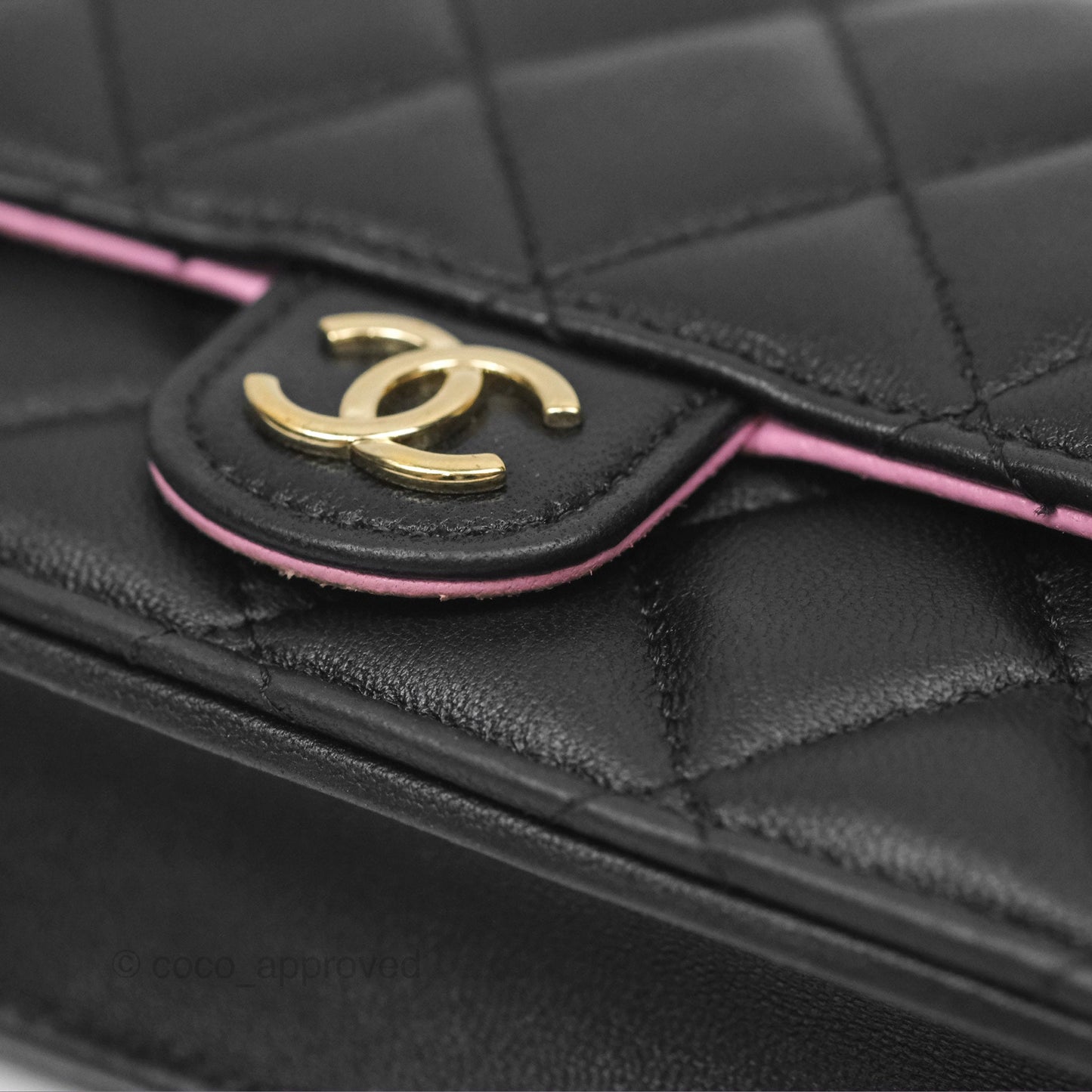 Chanel Top Handle Mini WOC Phone Holder Black/Pink Lambskin Gold Hardware 23P