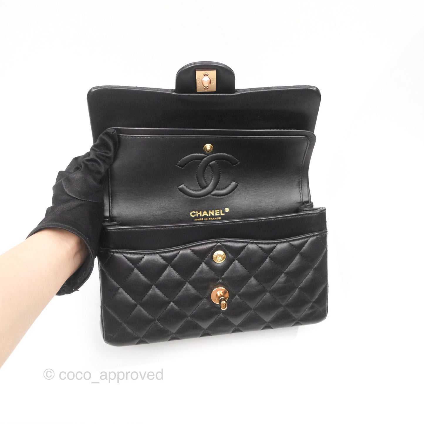 Chanel Small Classic Quilted Flap Black Lambskin Rose Gold Hardware