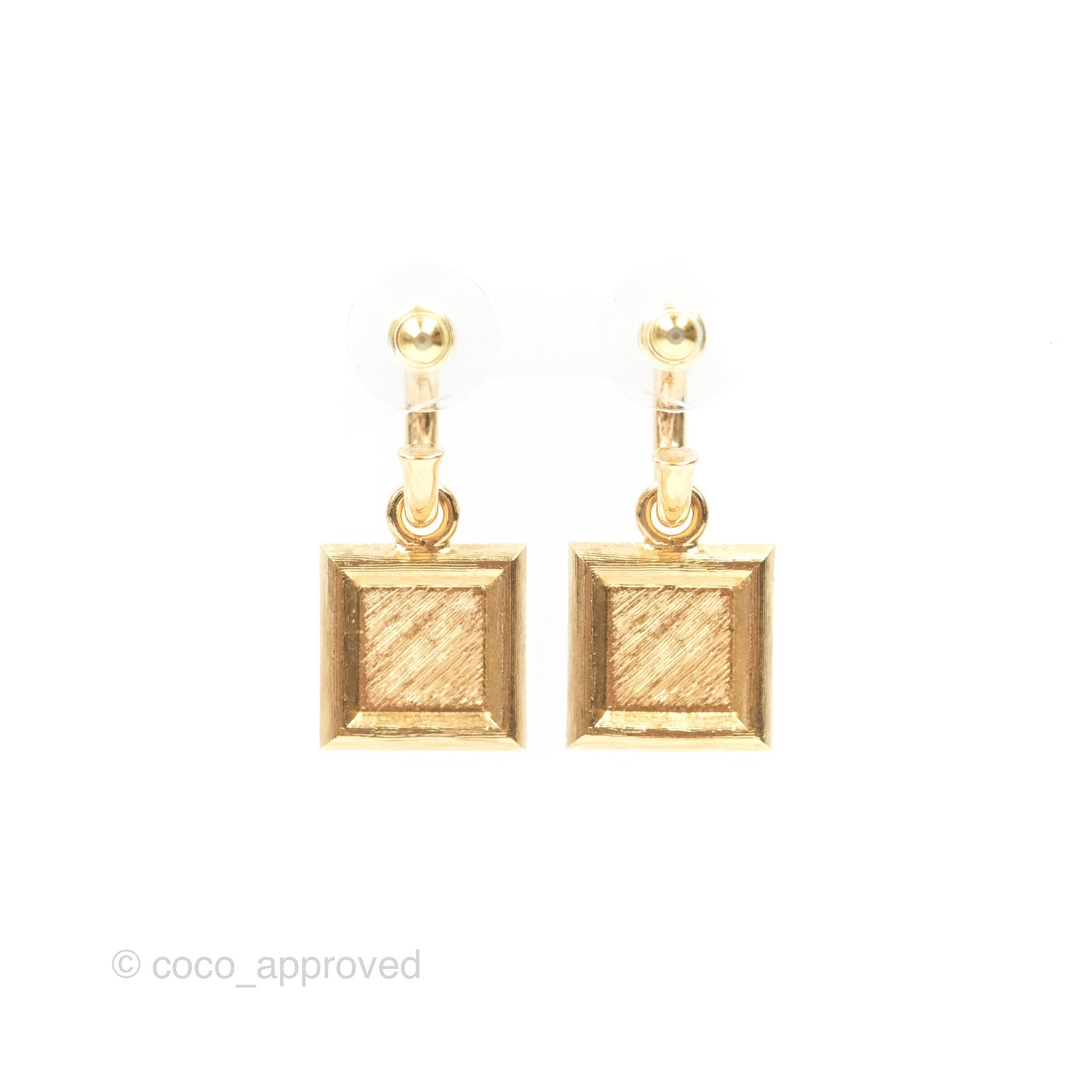 Chanel Square Pink CC Hoop Earrings Gold Tone 24S