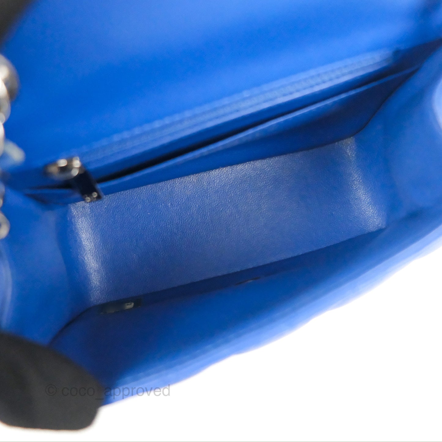 Chanel Quilted Mini Square Blue Lambskin Silver Hardware