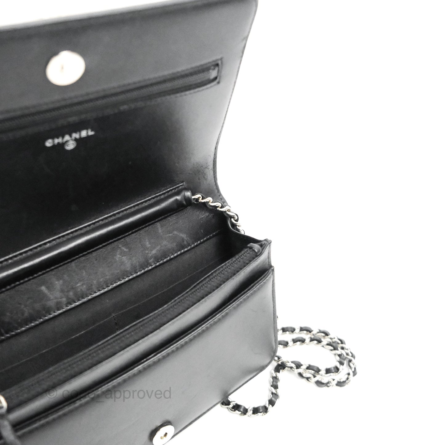 Chanel Quilted Boy Wallet on Chain WOC Black Lambskin Silver Hardware