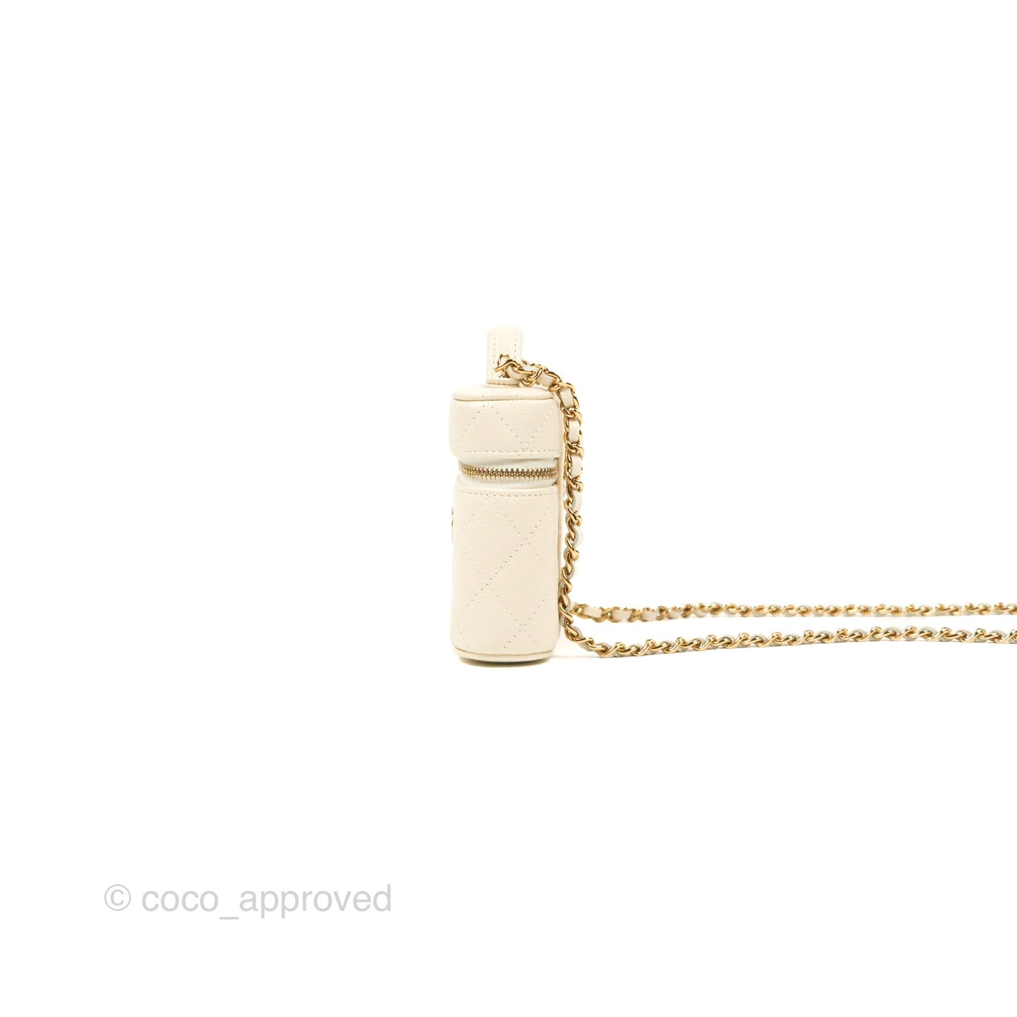 Chanel Quilted Small Handle With Care Vanity Case With Chain White Caviar Gold Hardware