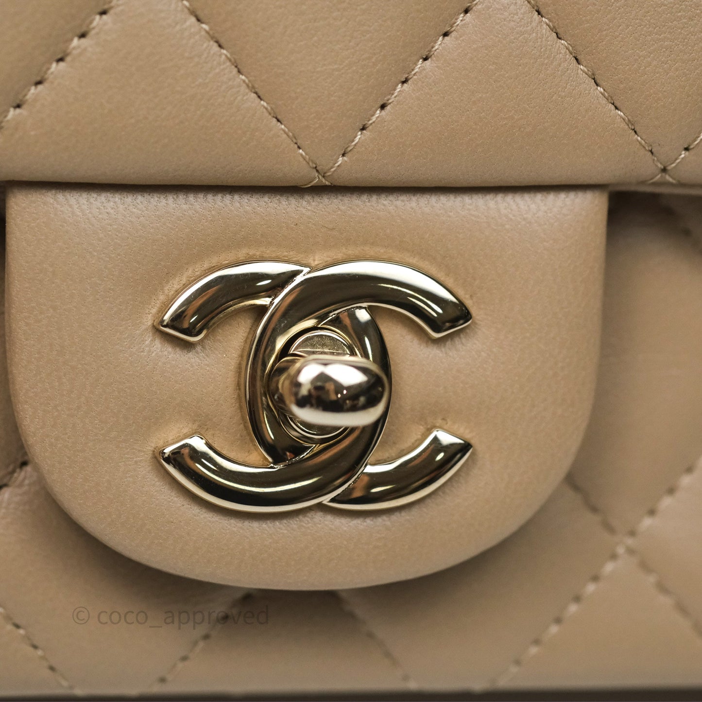 Chanel Quilted Mini Rectangular Flap Beige Lambskin Gold Hardware