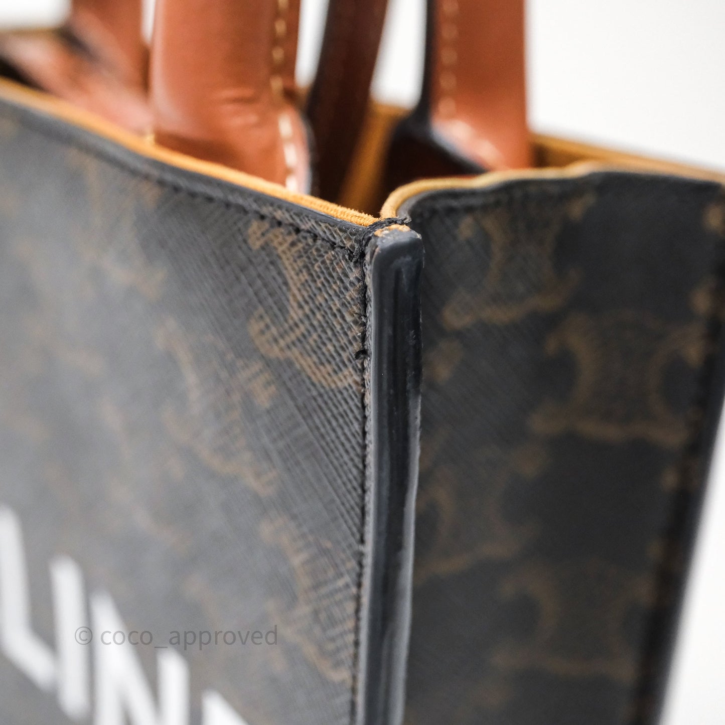 Celine Mini Vertical Cabas Bag Triomphe Canvas Tan Calfskin