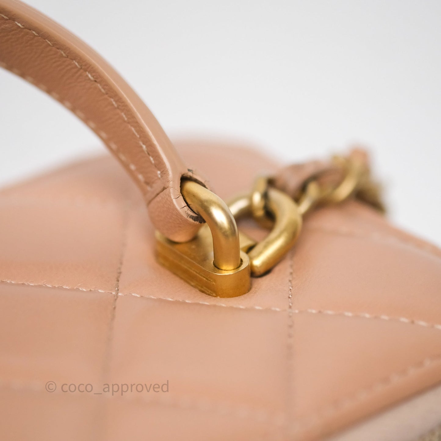 Chanel Vanity Rectangular Top Handle Beige Lambskin Aged Gold Hardware