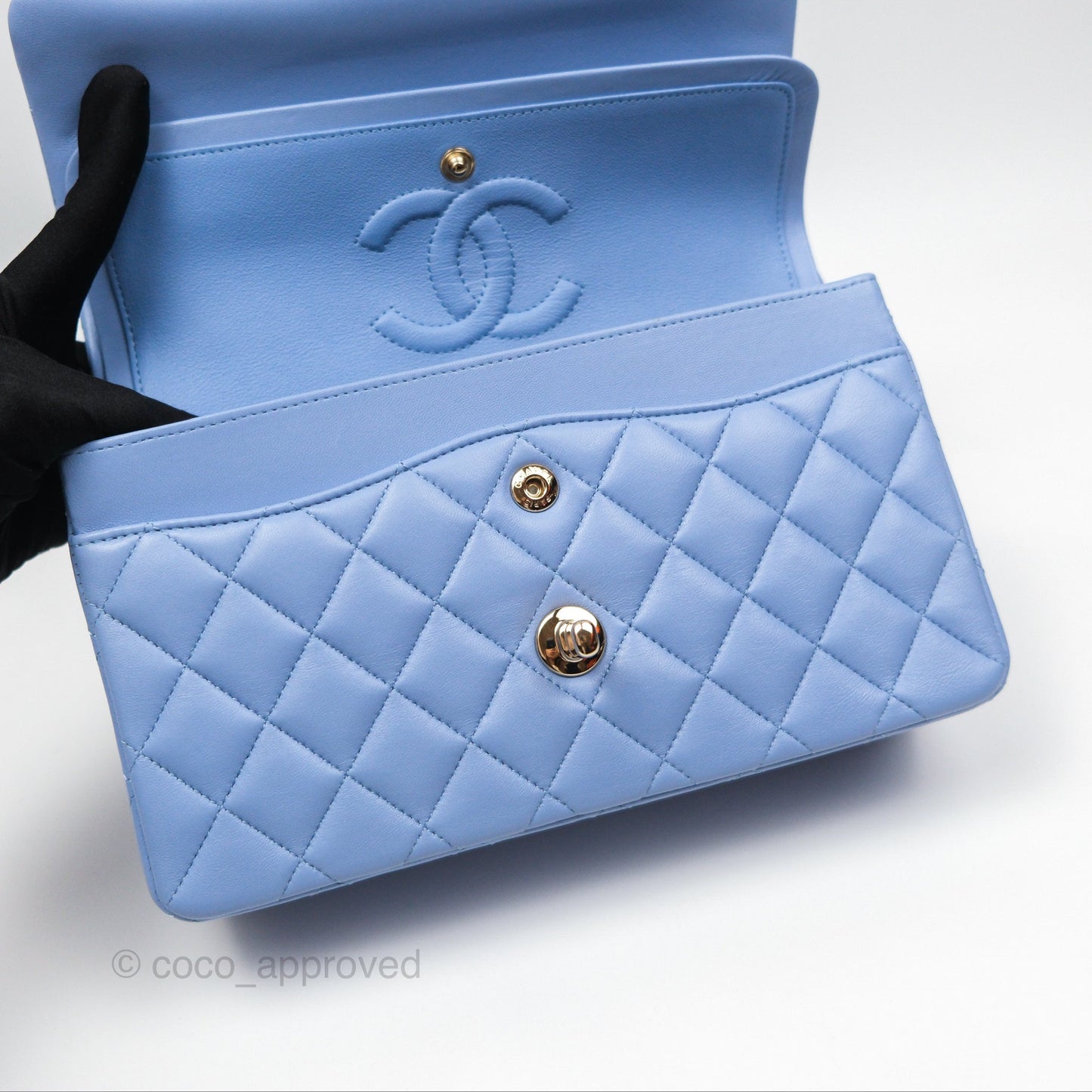 Chanel Small Classic Quilted Flap Sky Blue Lambskin Gold Hardware