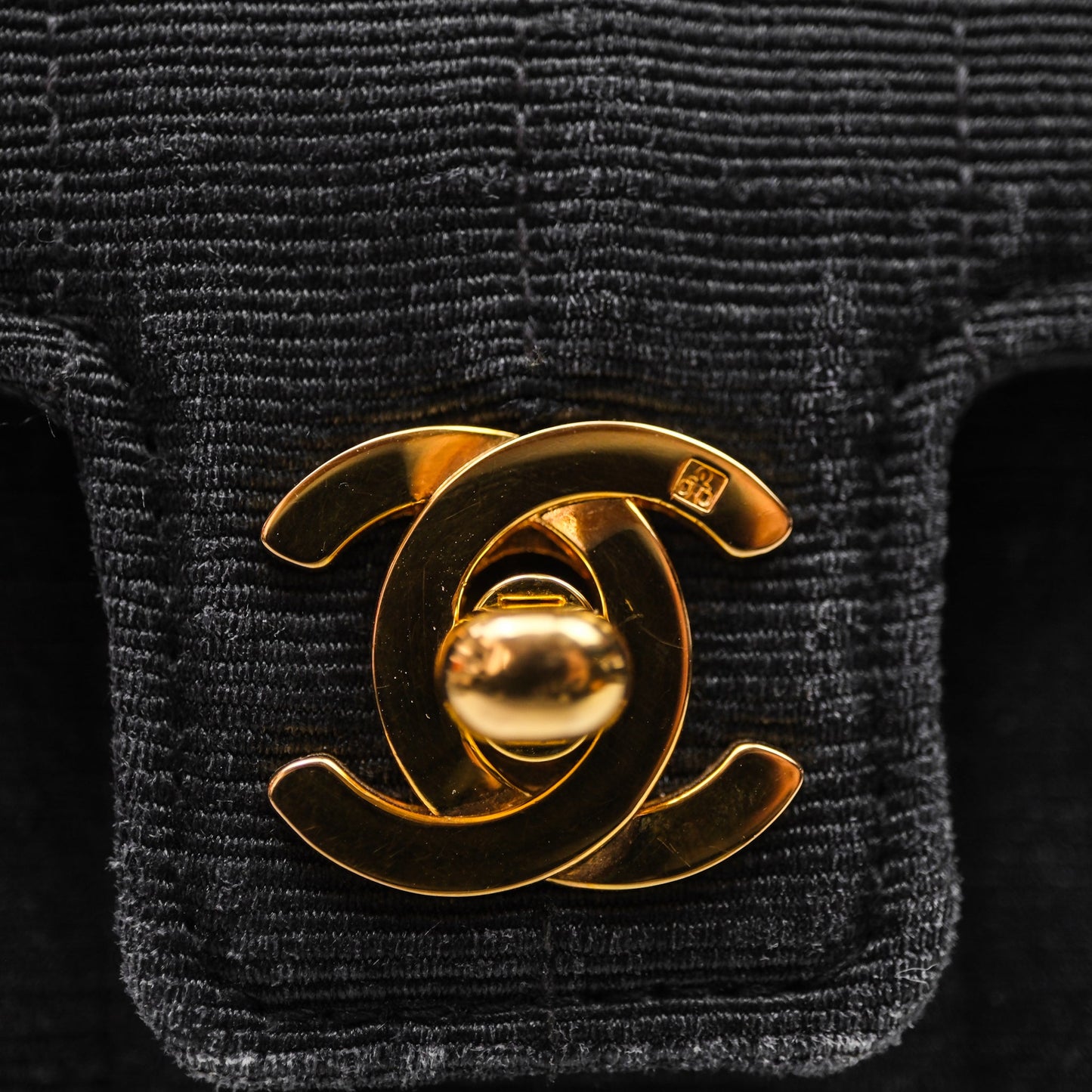 Chanel Vintage Small Flap Bag Black Grosgrain 24K Gold Hardware