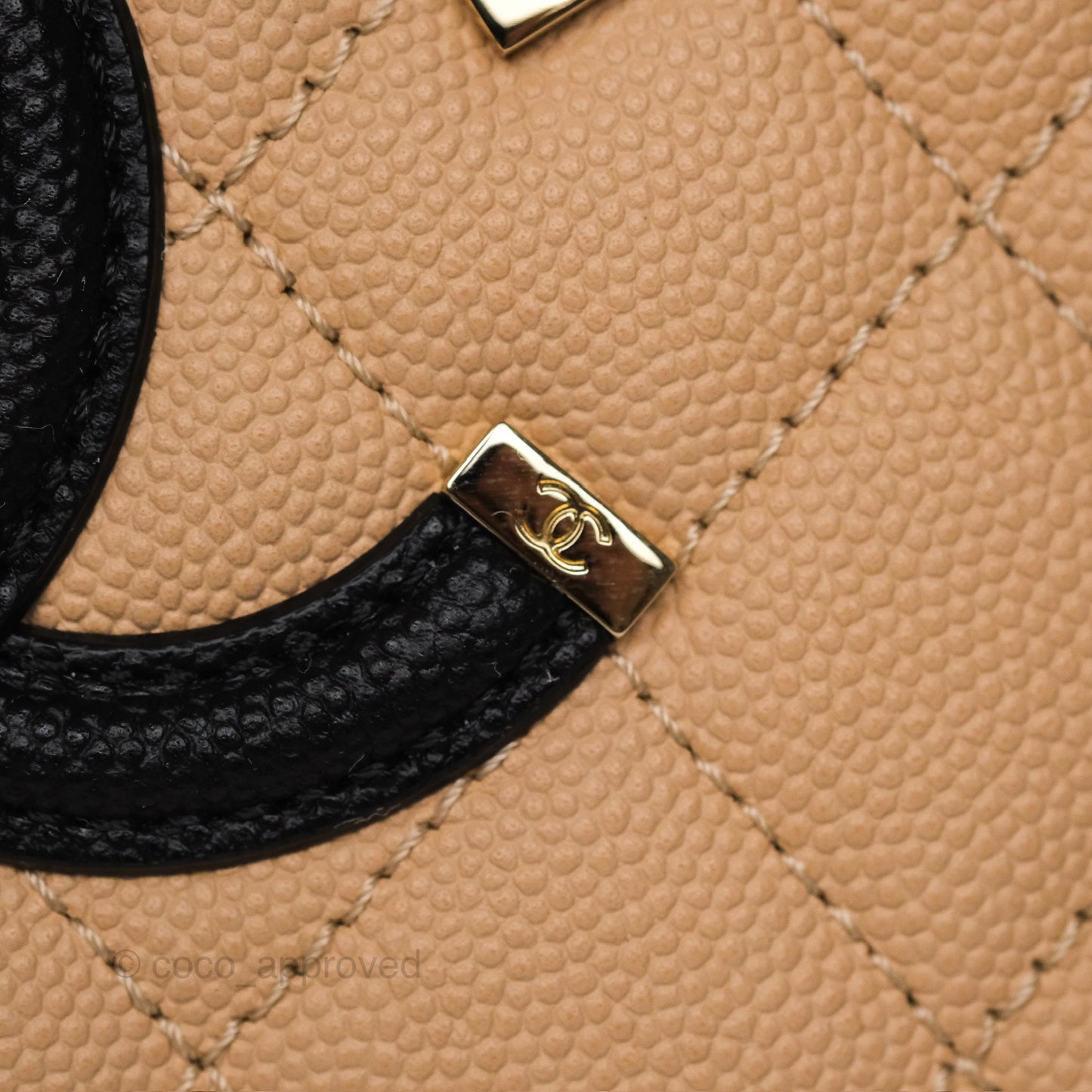 Chanel Quilted Small CC Filigree Vanity Case Black Beige Caviar Gold Hardware