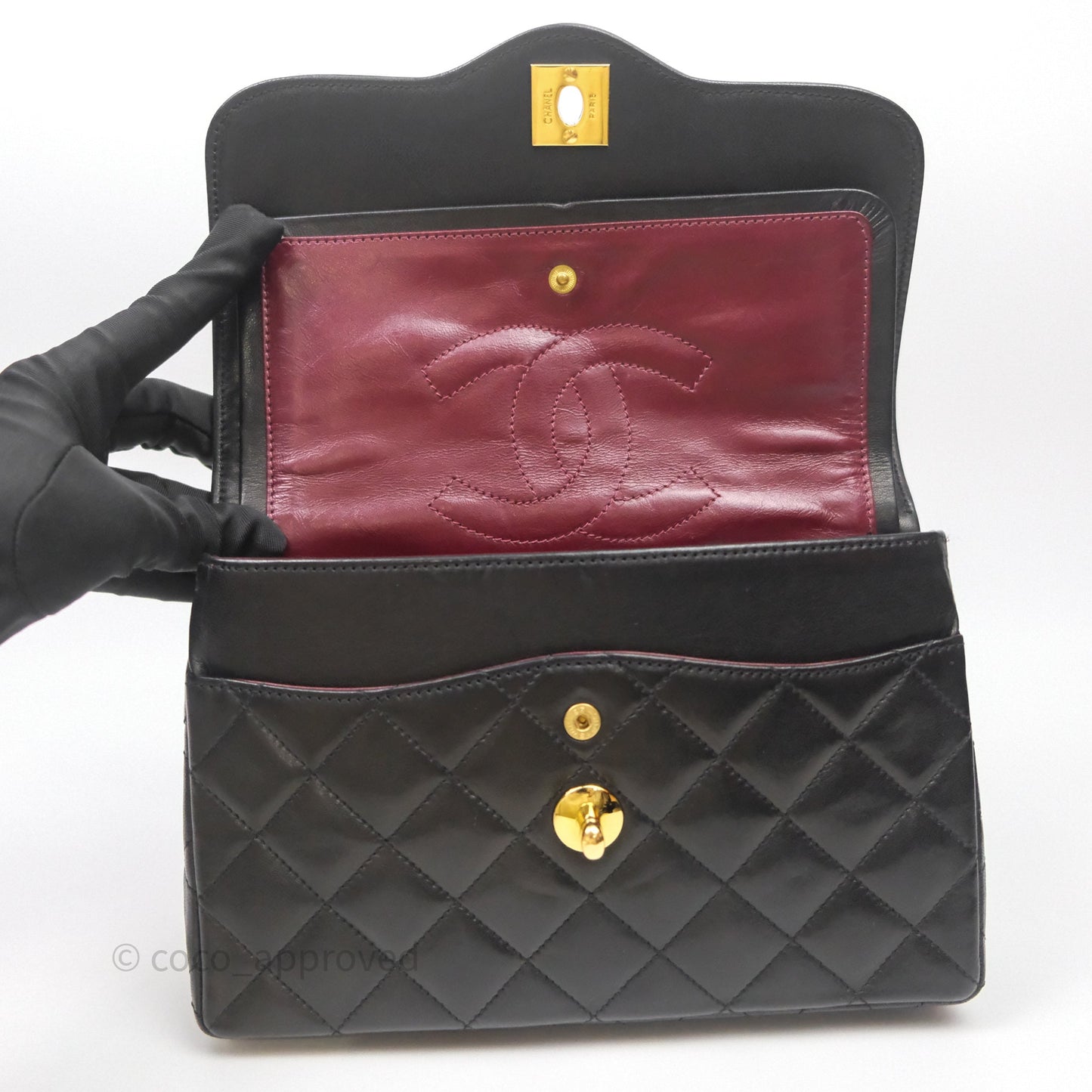 Chanel Quilted Vintage Flap Bag Lambskin Black 24K Gold Hardware
