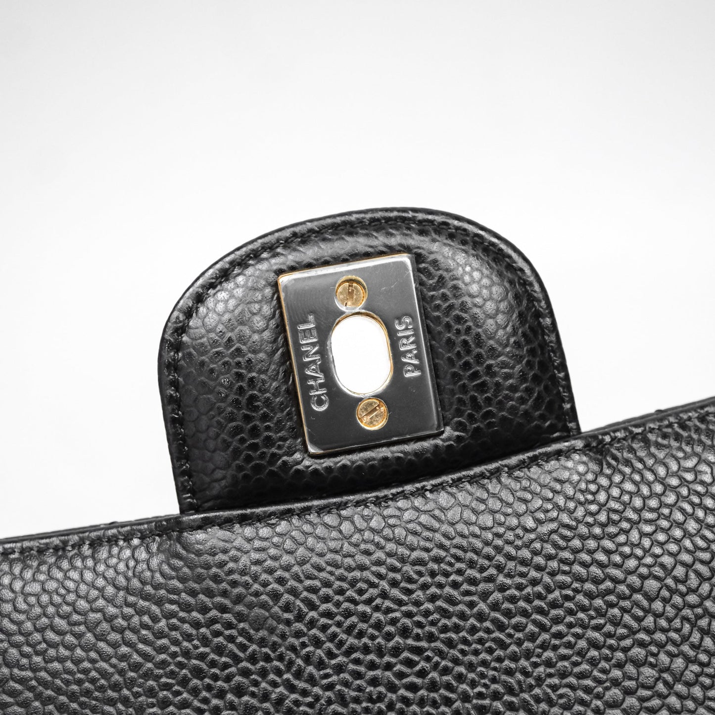 Chanel Quilted Classic M/L Medium Flap Black Caviar Gold Hardware