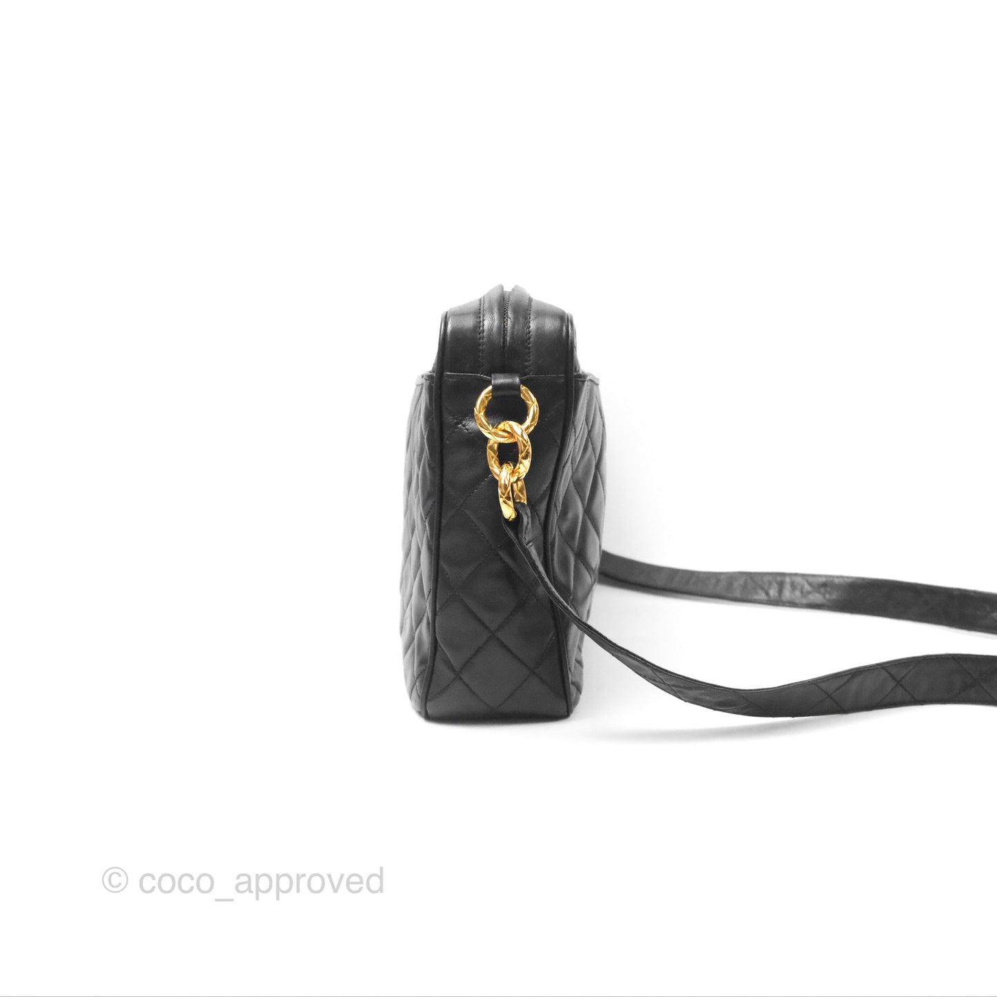 Chanel Vintage Quilted Shoulder Bag Black Lambskin Gold Hardware