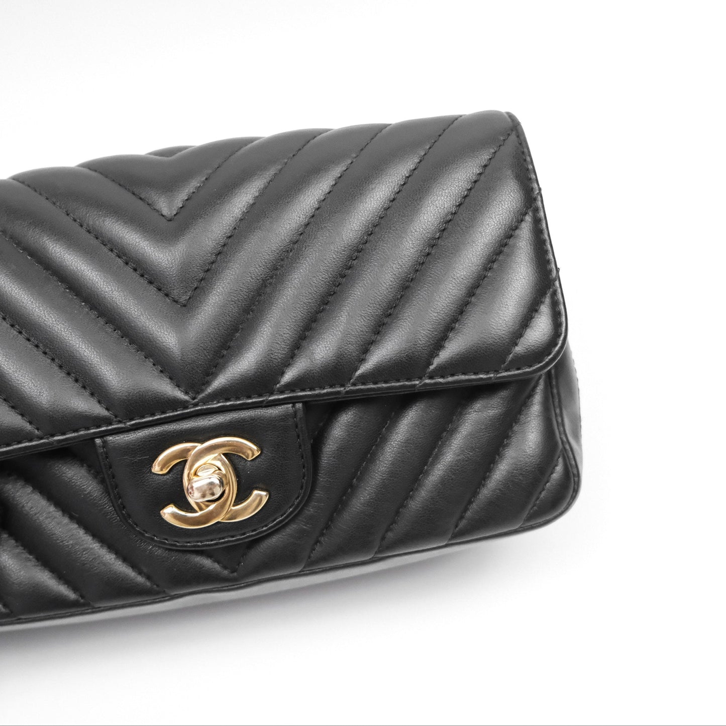 Chanel Mini Rectangular Chevron Black Lambskin Gold Hardware