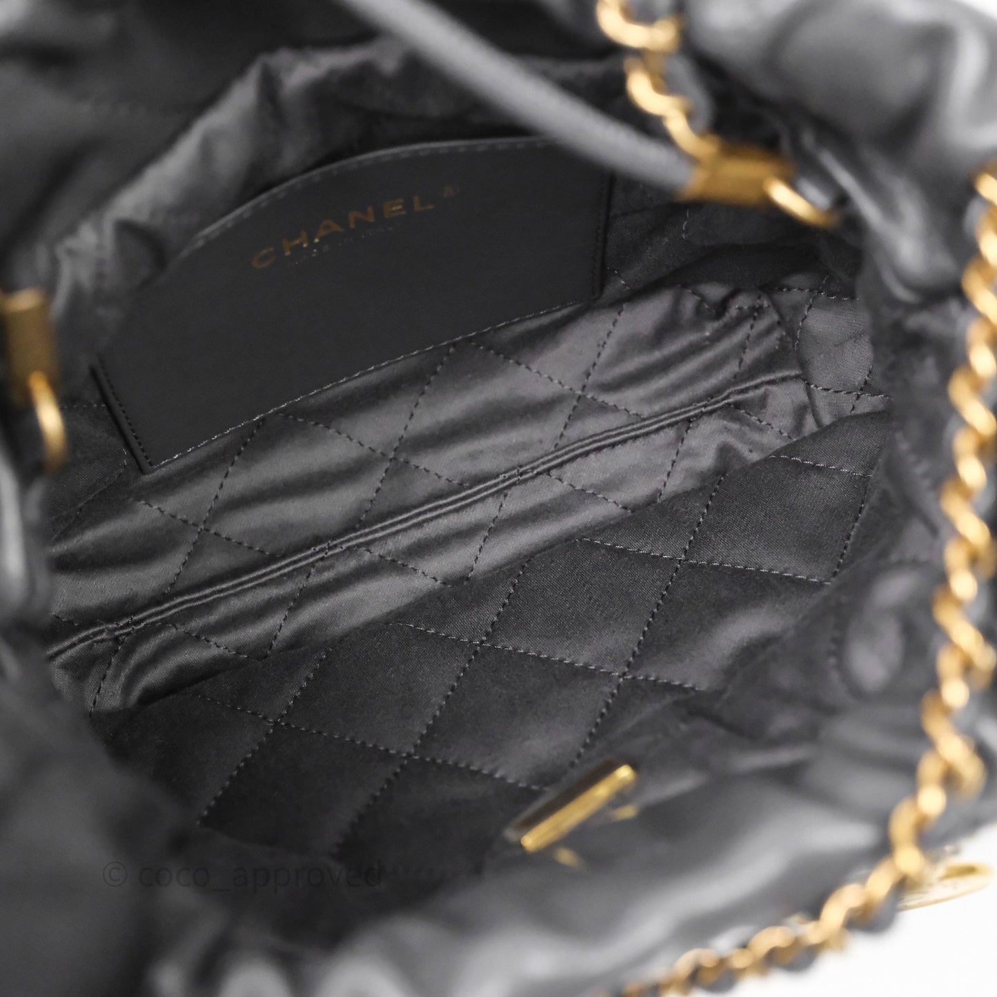 Chanel 22 Mini Bag Dark Grey Shiny Crumpled Calfskin Aged Gold Hardware