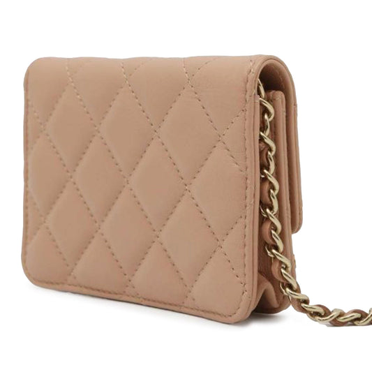 Luxury Chanel Clutch with Chain Lambskin Brown Gold