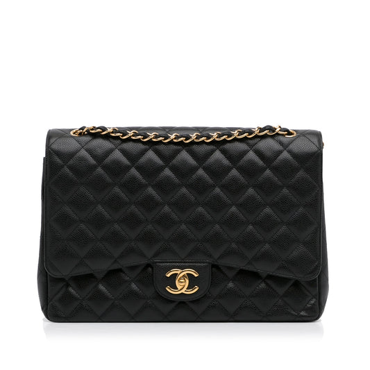 Luxury Chanel Classic Double Flap Maxi Black Caviar Gold